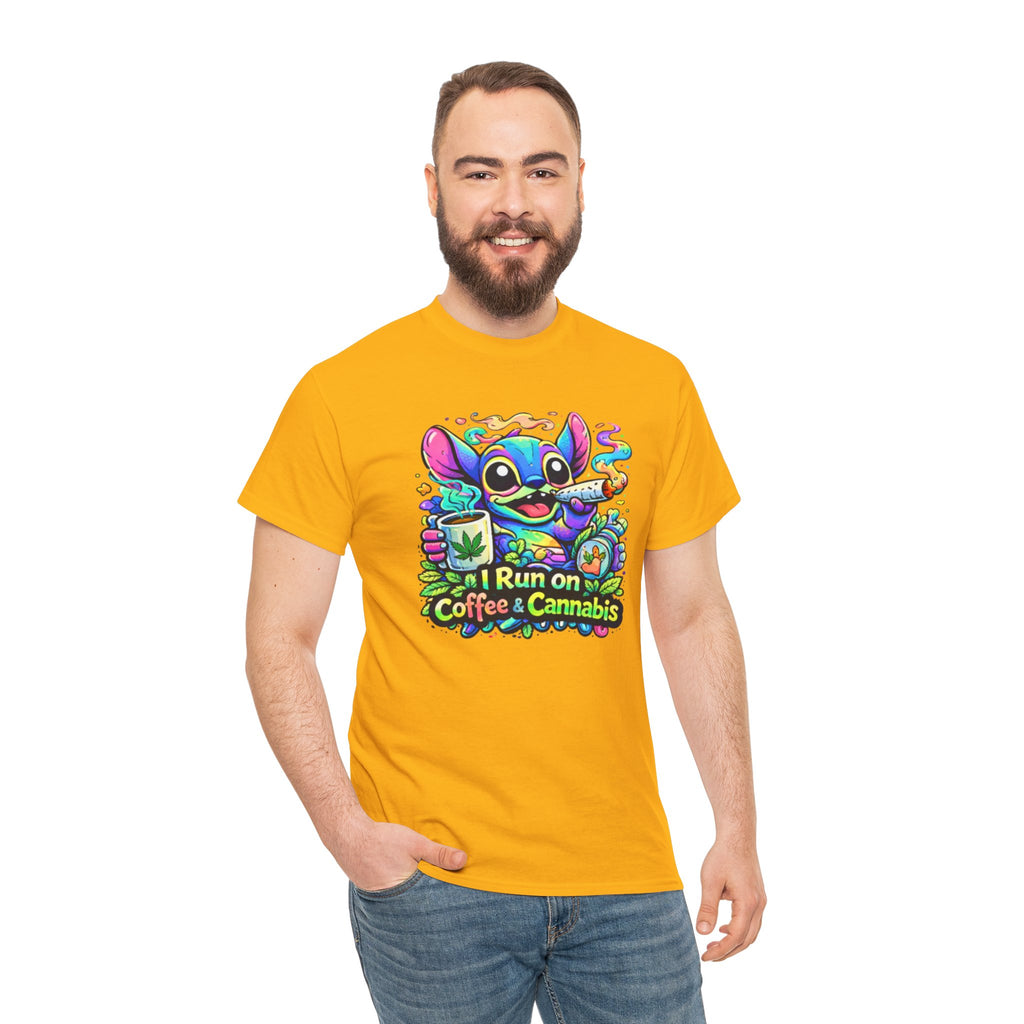 Coffee & Cannabis Tee — 'I Run on Coffee & Cannabis' Cute Stitch Graphic T-Shirt