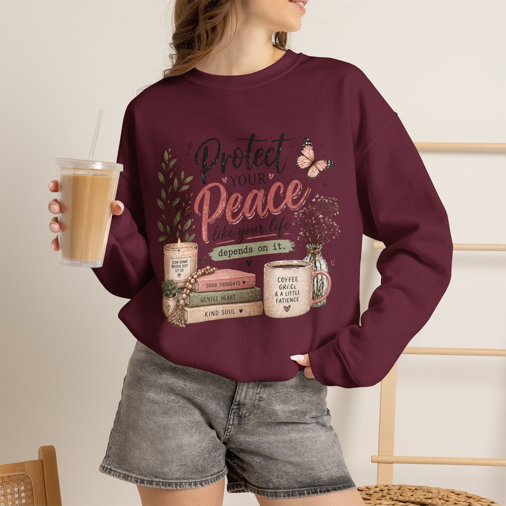 Protect Your Peace Crewneck Sweatshirt – Cozy Inspirational Quote Design