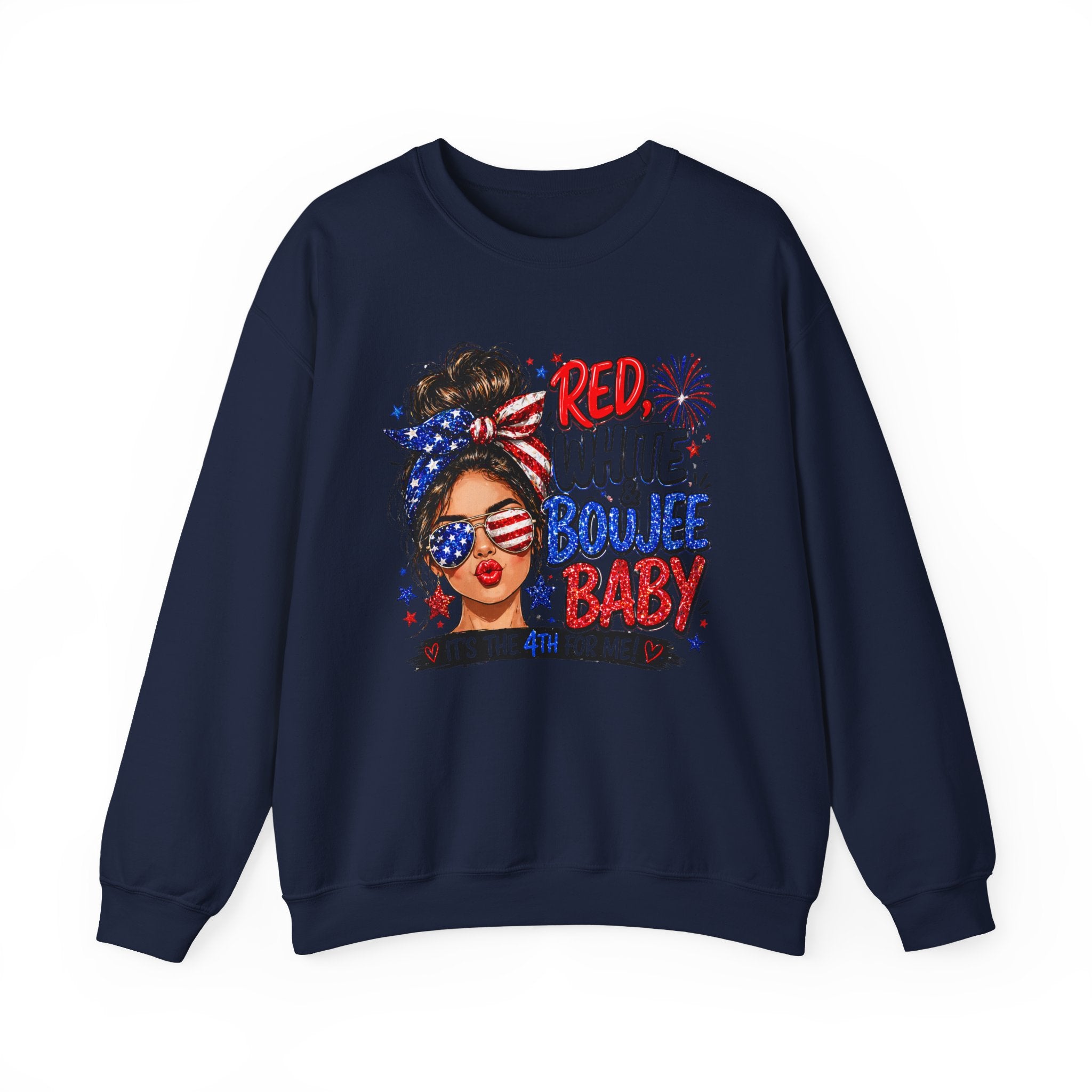 Crewneck Sweatshirt — "Red White Boujee Baby" Patriotic Women's 4th of July Graphic