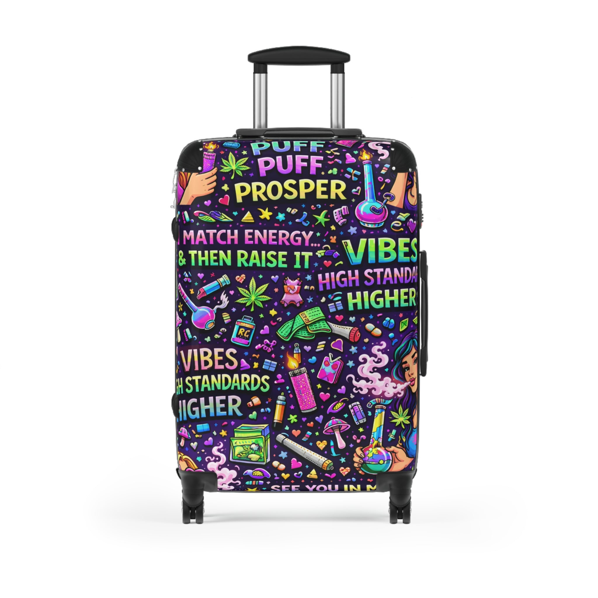 Suitcase - "Puff Prosper" Neon Travel Carry-On with Vibe & Good Energy Design