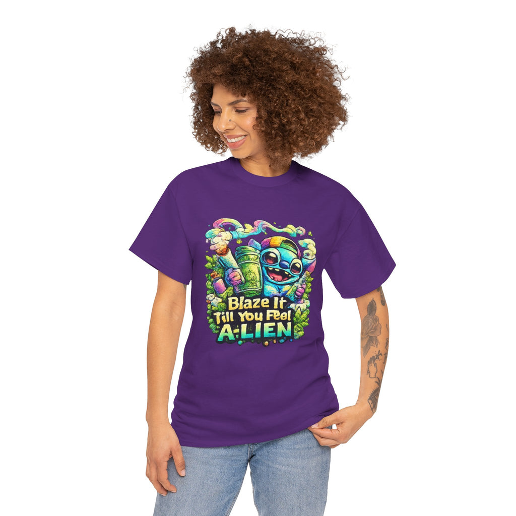 Alien Mushroom Graphic Tee - "Blaze It Till You’re A-LIEN" Psychedelic Cartoon Shirt