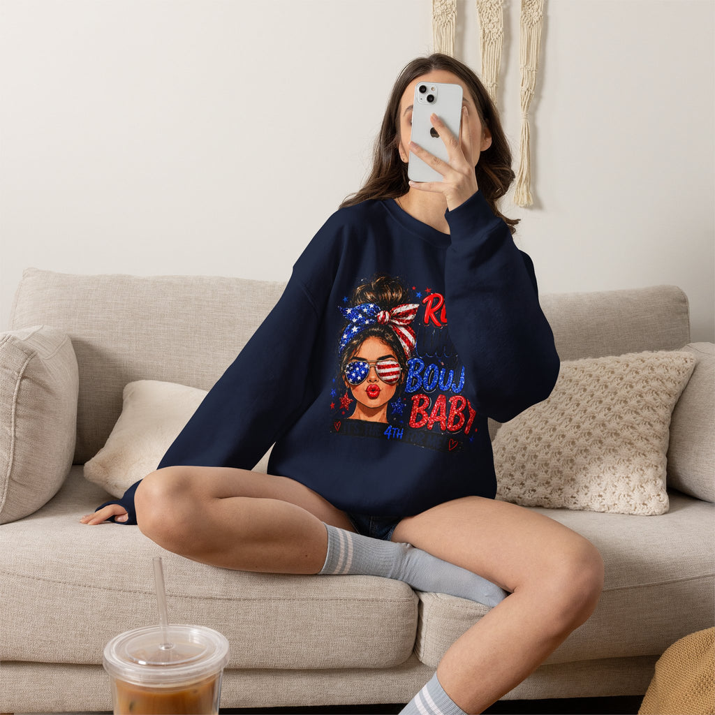 Crewneck Sweatshirt — "Red White Boujee Baby" Patriotic Women's 4th of July Graphic