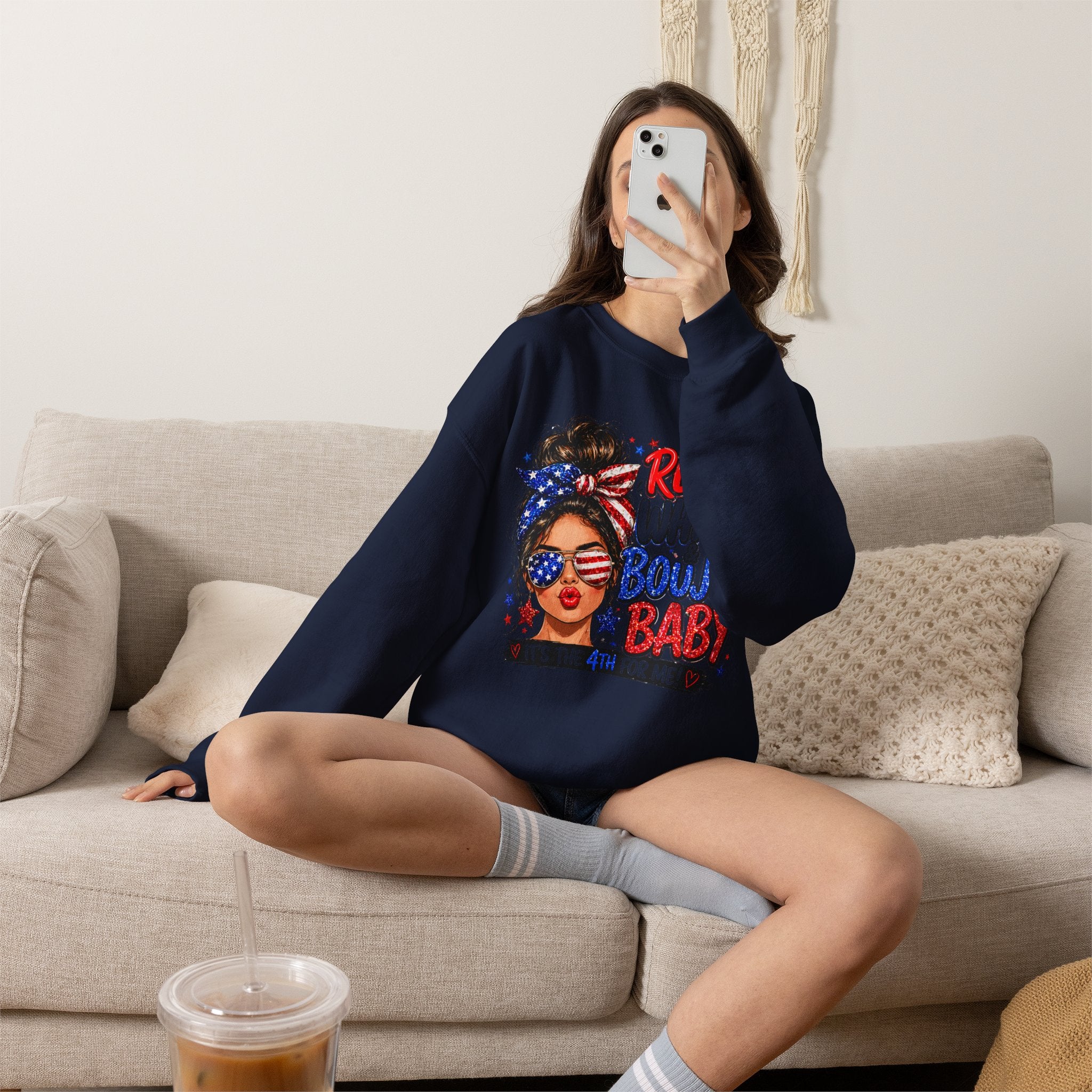 Crewneck Sweatshirt — "Red White Boujee Baby" Patriotic Women's 4th of July Graphic