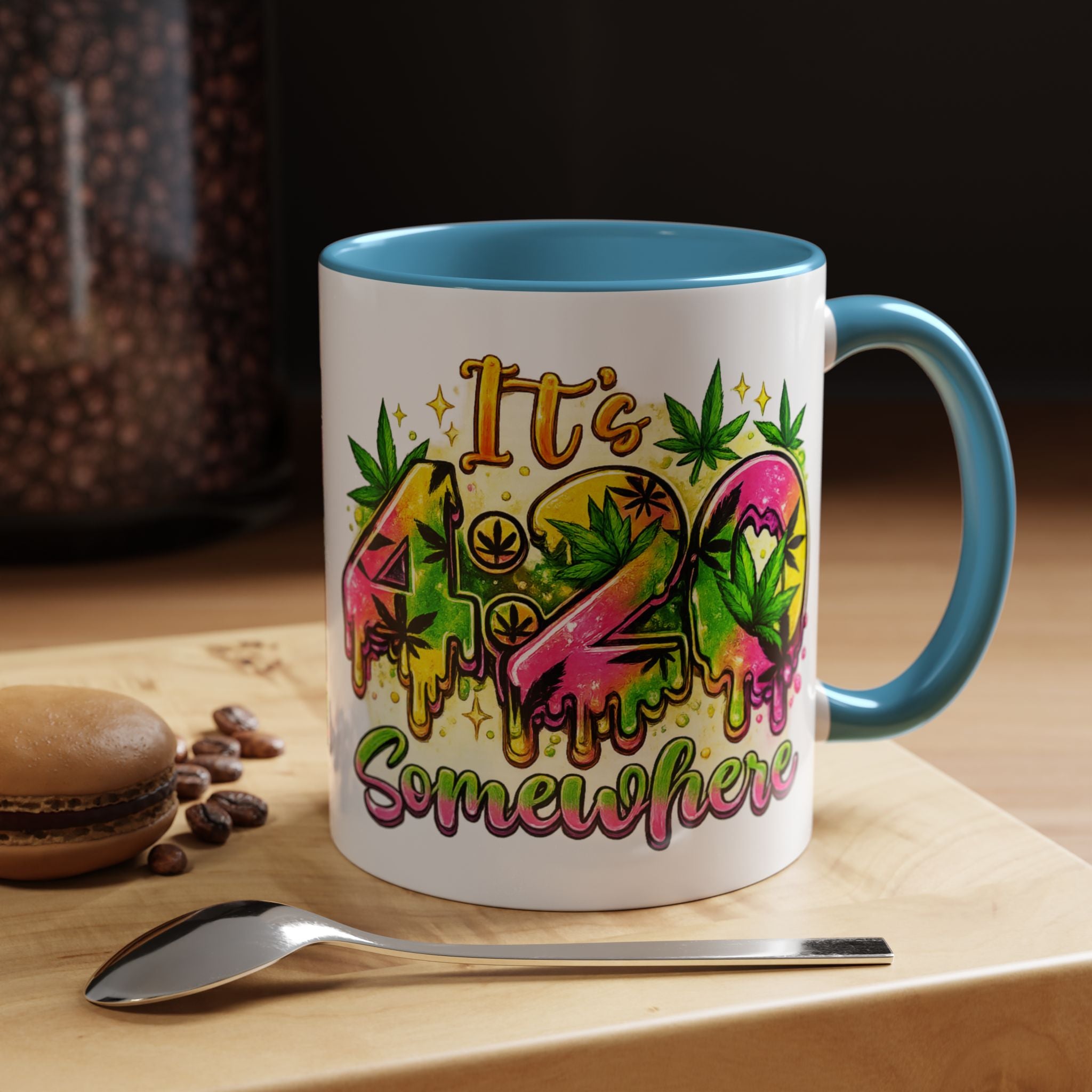 420 Coffee Mug — "It's 420 Somewhere" Accent Tea Cup, Weed-Themed Stoner Gift