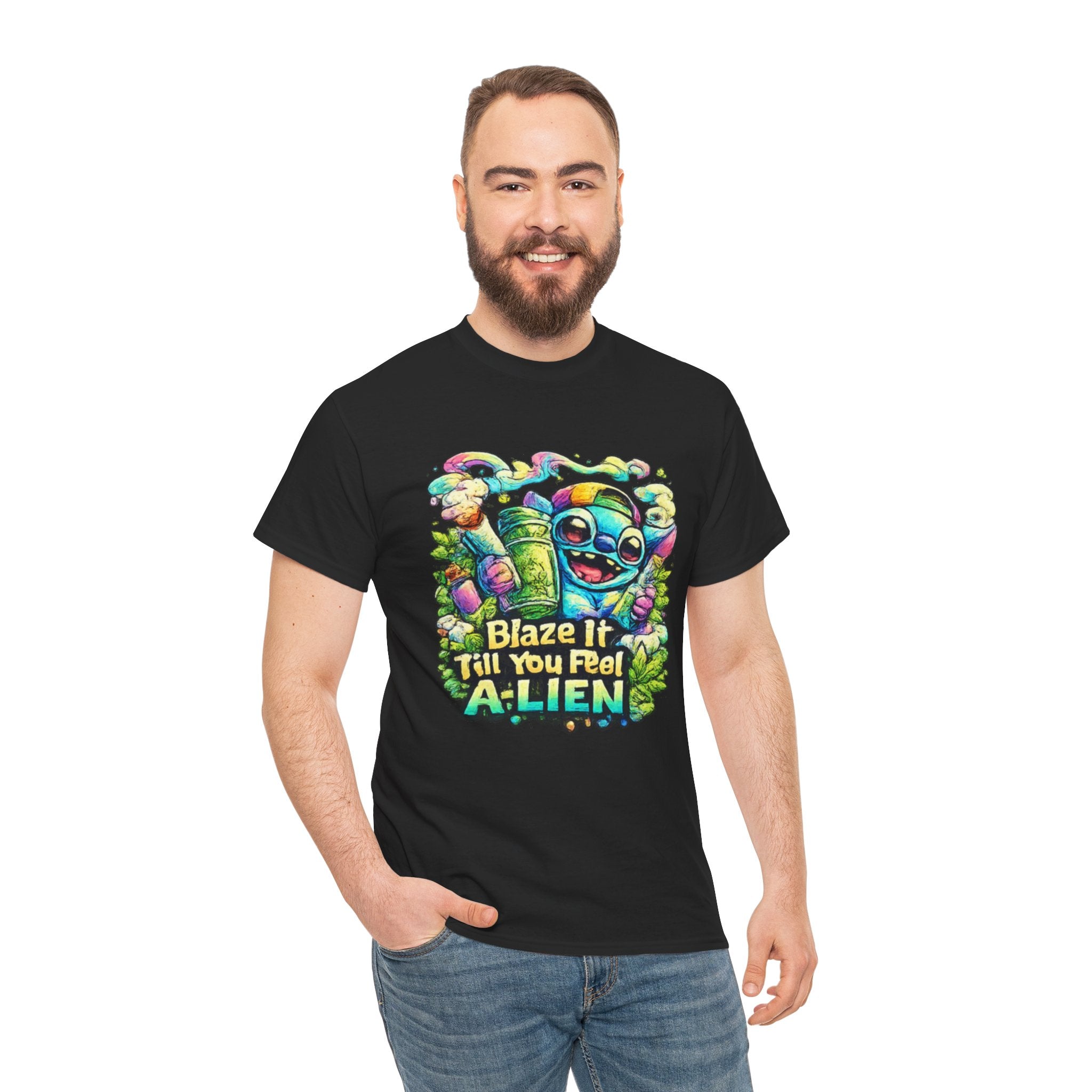 Alien Mushroom Graphic Tee - "Blaze It Till You’re A-LIEN" Psychedelic Cartoon Shirt