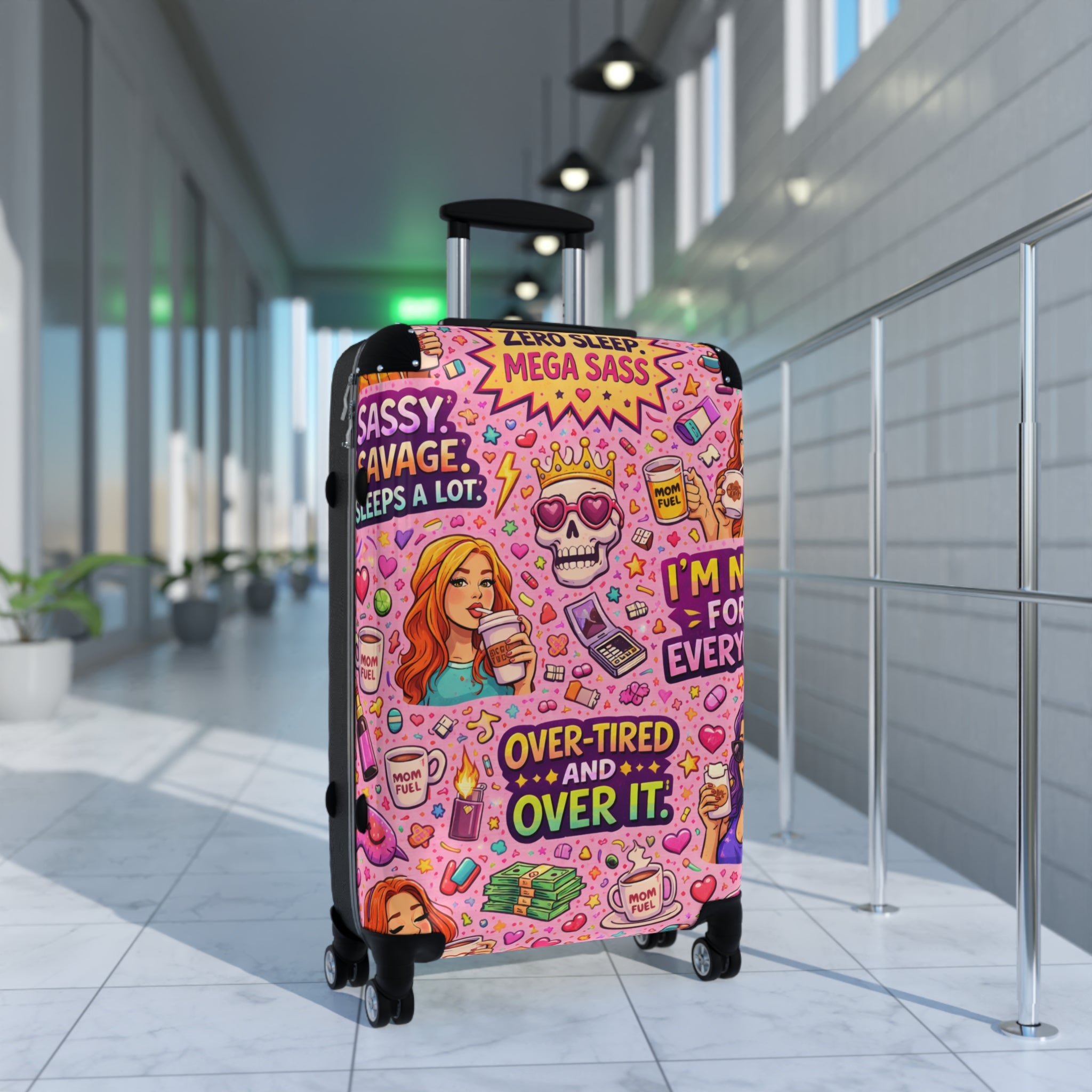 Carry-On Suitcase — "Over-Tired and Over It" Pink Sassy Travel Luggage