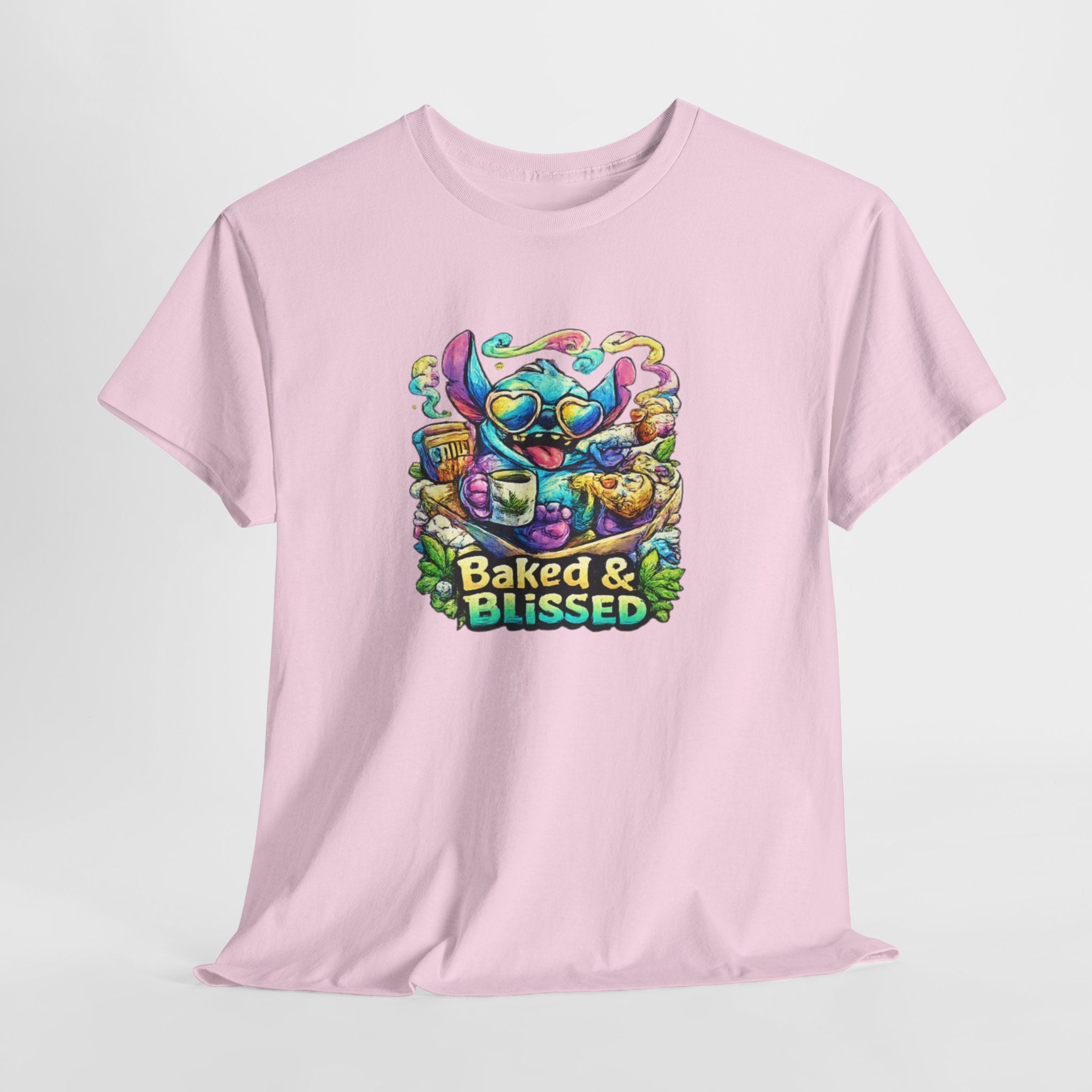 T-Shirt — Colorful 'Baked & Blissed' Cartoon Dessert Graphic Tee