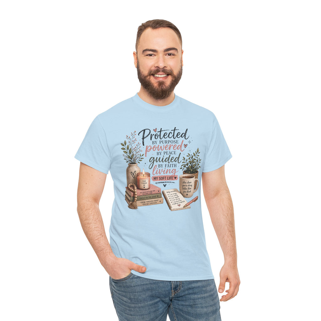 Christian Faith T-Shirt — “Protected, Powered, Guided” Inspirational Tee