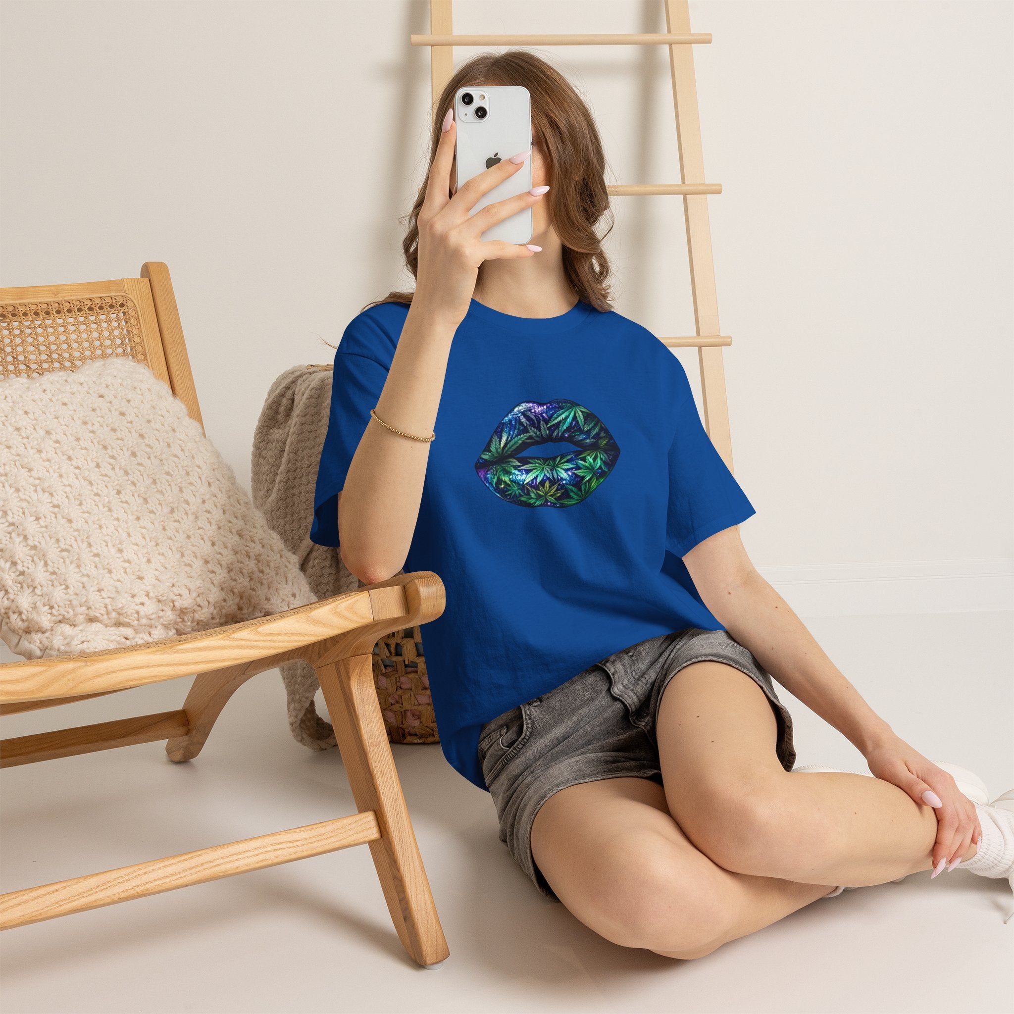 Lips Graphic Tee — Iridescent Botanical Leaf Kiss T-Shirt