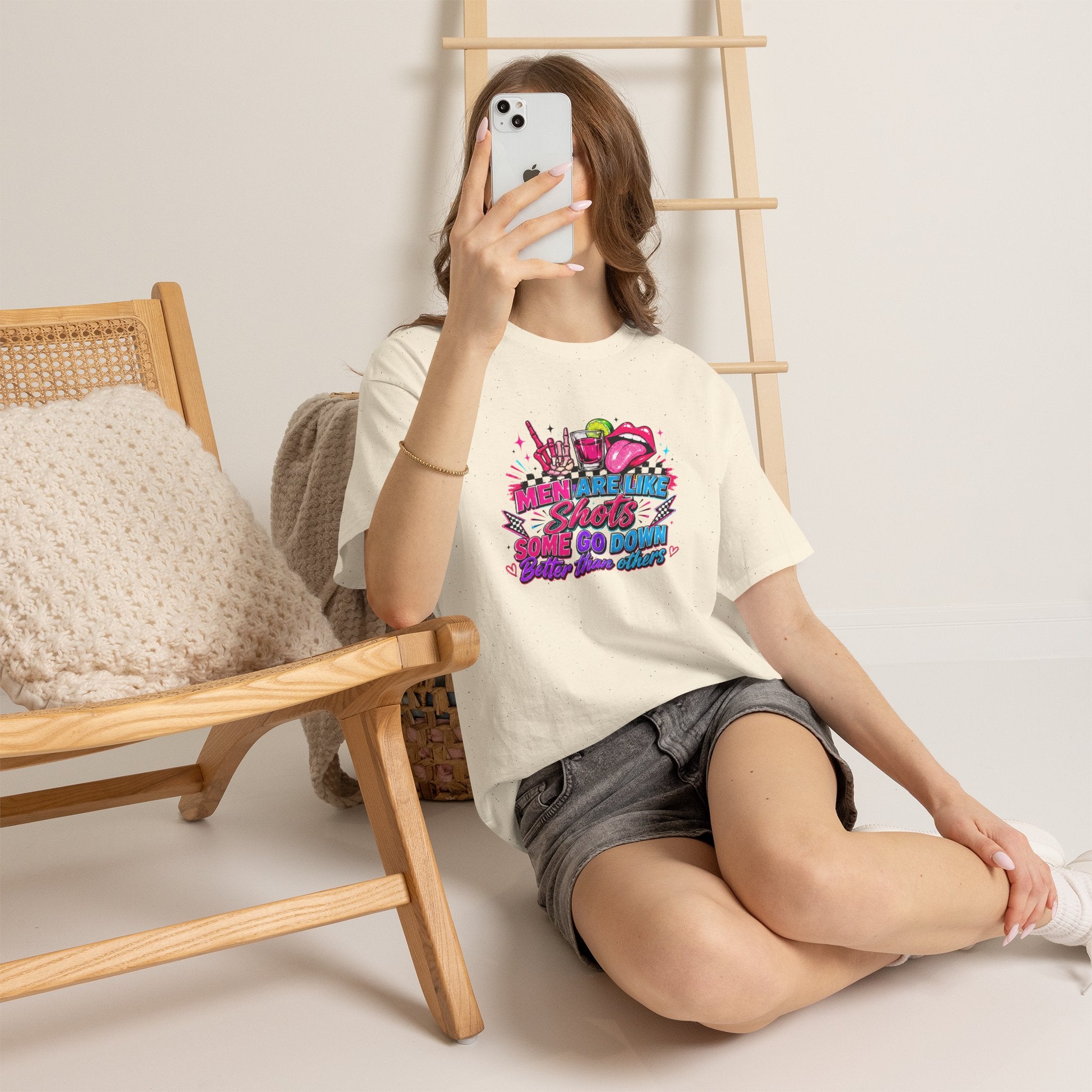 Graphic Tee — "Men Are Like Shots: Some Go Down Sweet, Some Burn"