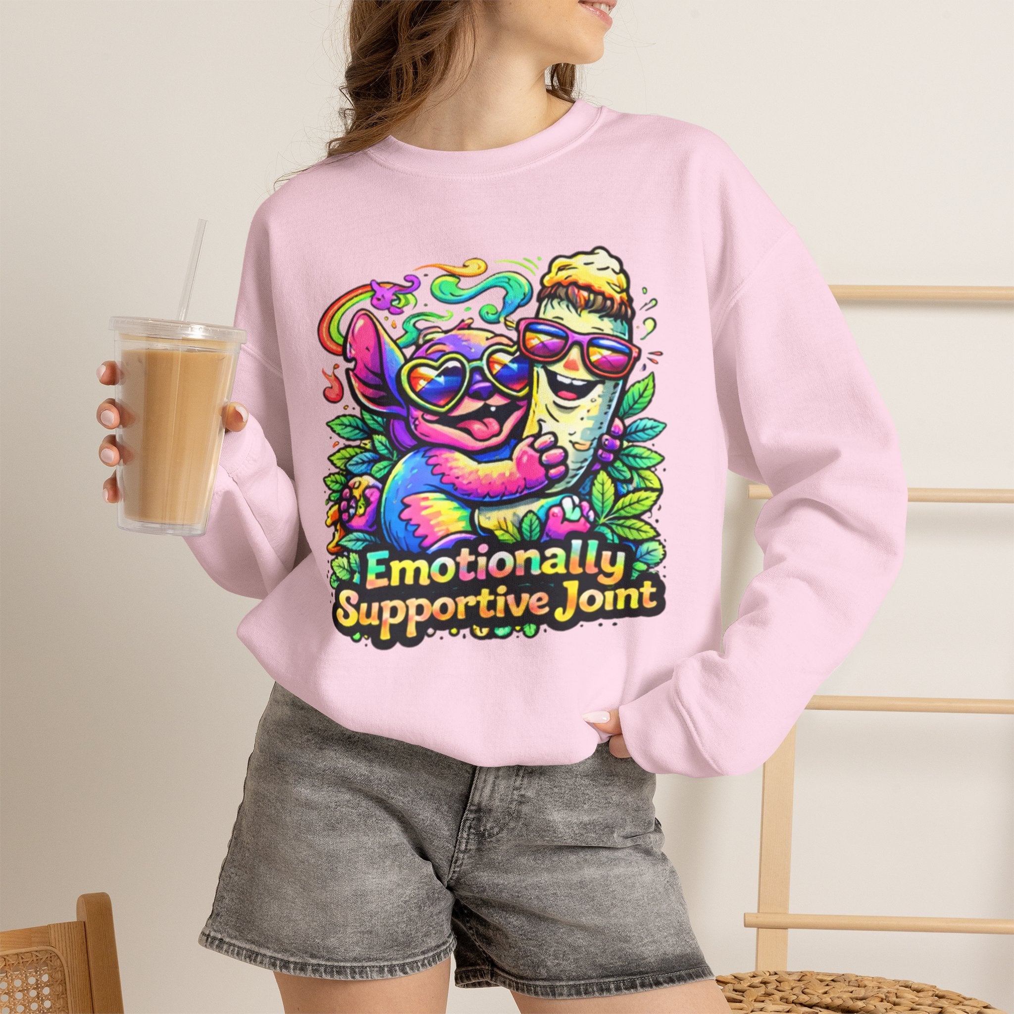 Emotionally Supportive Joint Sweatshirt — Cute Sloth & Joint Hug Graphic