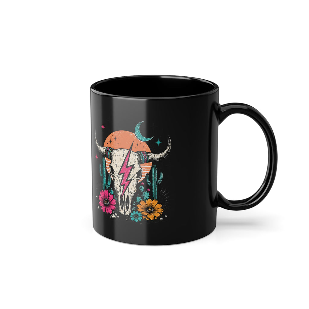 Desert Skull Floral Mug – Boho Southwestern Black Coffee Cup