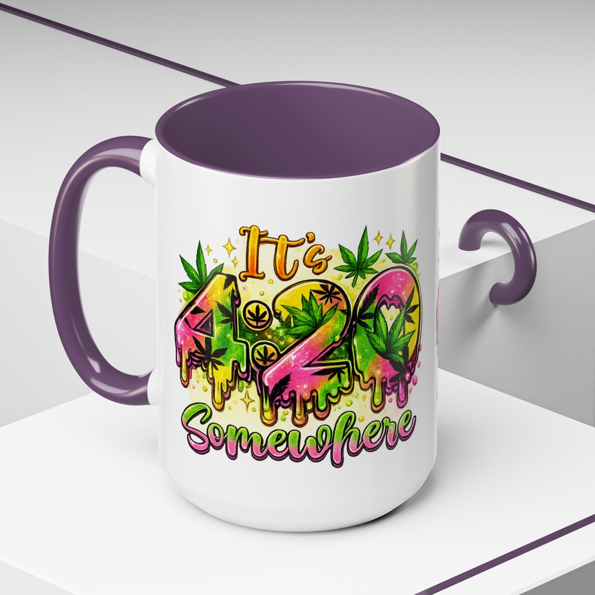420 Coffee Mug — "It's 420 Somewhere" Accent Tea Cup, Weed-Themed Stoner Gift