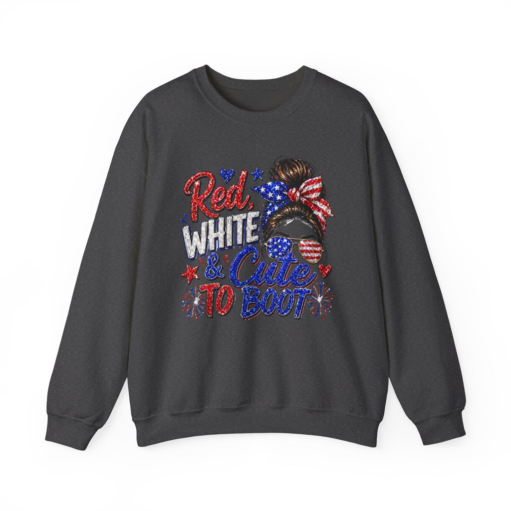 Crewneck Sweatshirt - "Red, White & Cute to Boot" Patriotic Women’s Graphic