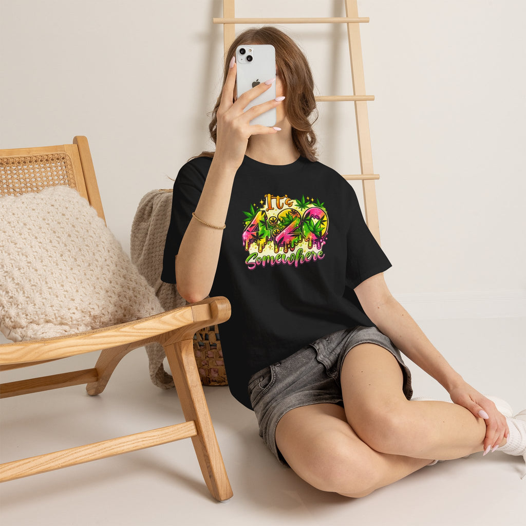 420 Somewhere T-Shirt — Retro Neon Cannabis Graphic Tee