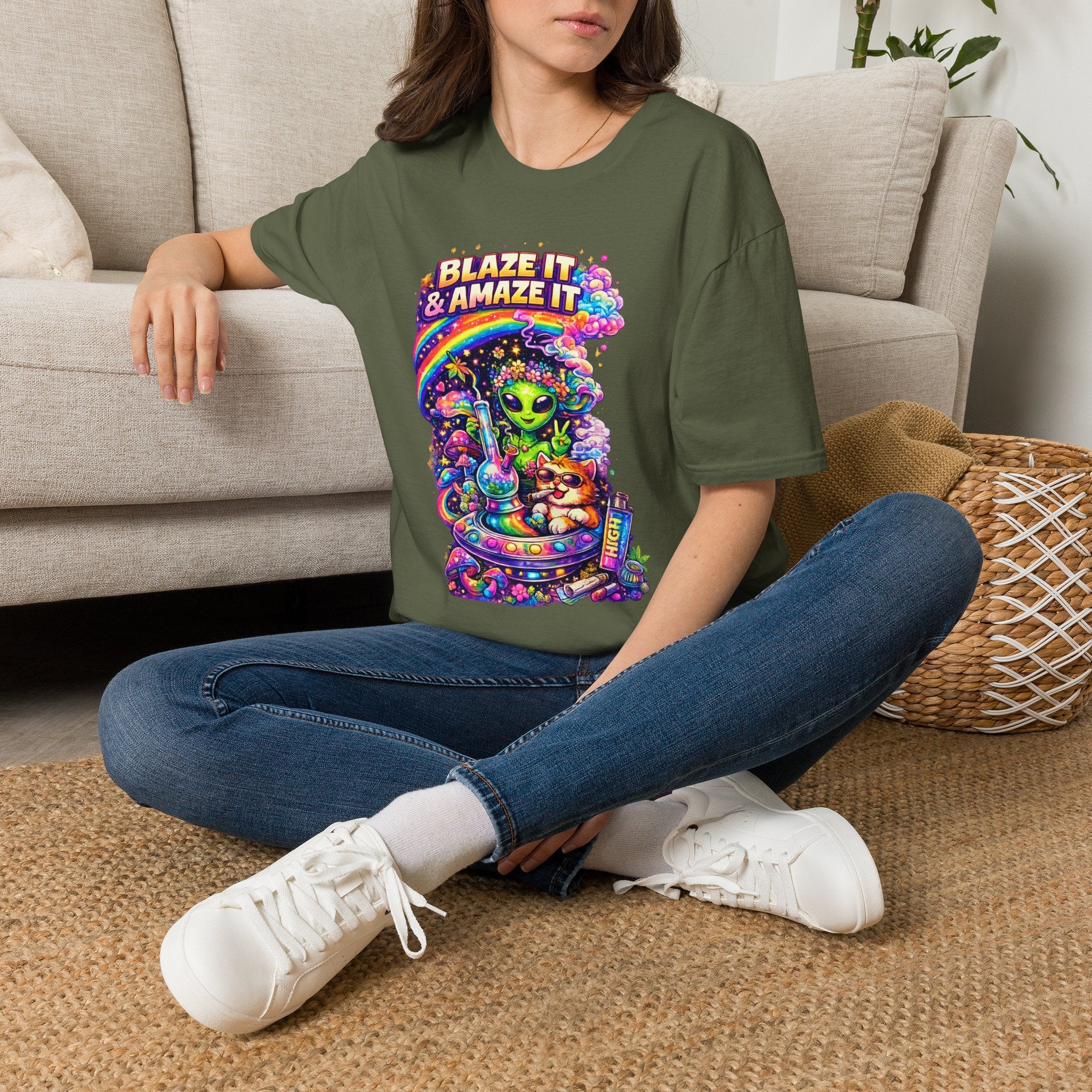 Alien Rainbow Tee - "Blaze It & Amaze It" Psychedelic Graphic T-Shirt