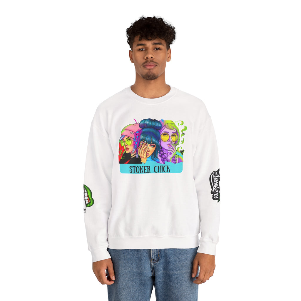 Stoner Chicks Crewneck Sweatshirt — Retro Cannabis Graphic