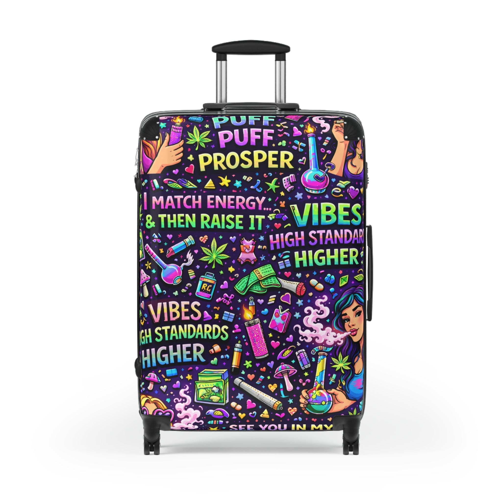 Suitcase - "Puff Prosper" Neon Travel Carry-On with Vibe & Good Energy Design