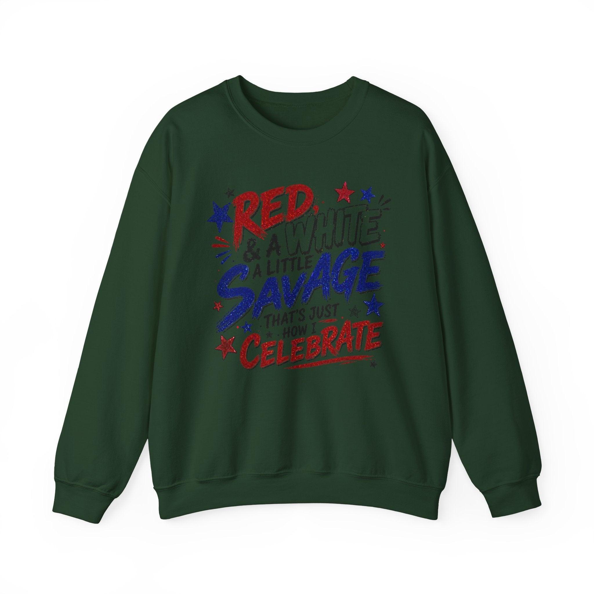 Crewneck Sweatshirt — "Red & White & A Little Savage" Patriotic 4th of July Pullover