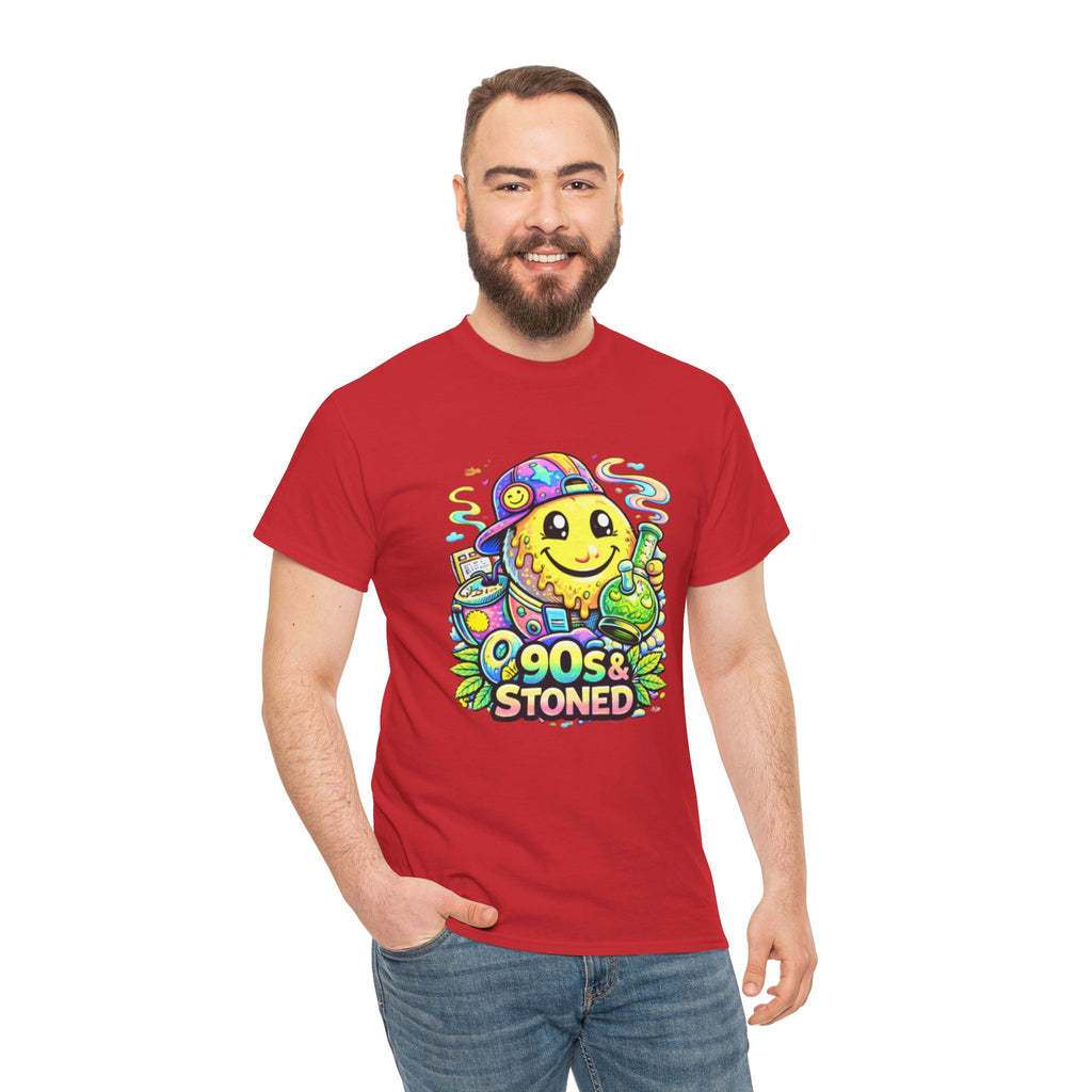 90s & Stoned Smiley Tee — Retro Vaporwave Cannabis Graphic T-Shirt