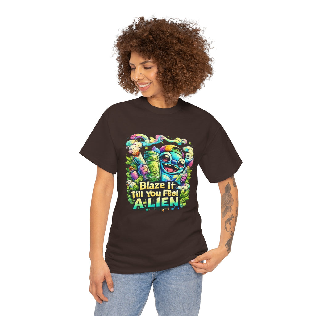 Alien Mushroom Graphic Tee - "Blaze It Till You’re A-LIEN" Psychedelic Cartoon Shirt