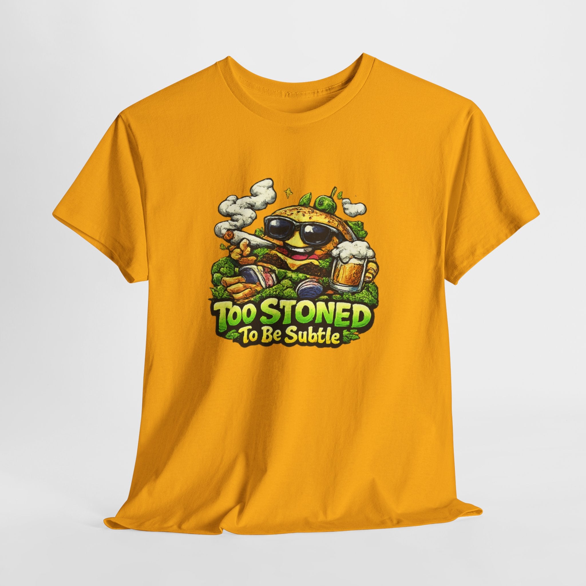 Too Stoned To Be Subtle Tee - Funny Retro Cartoon Burger Cannabis T-Shirt