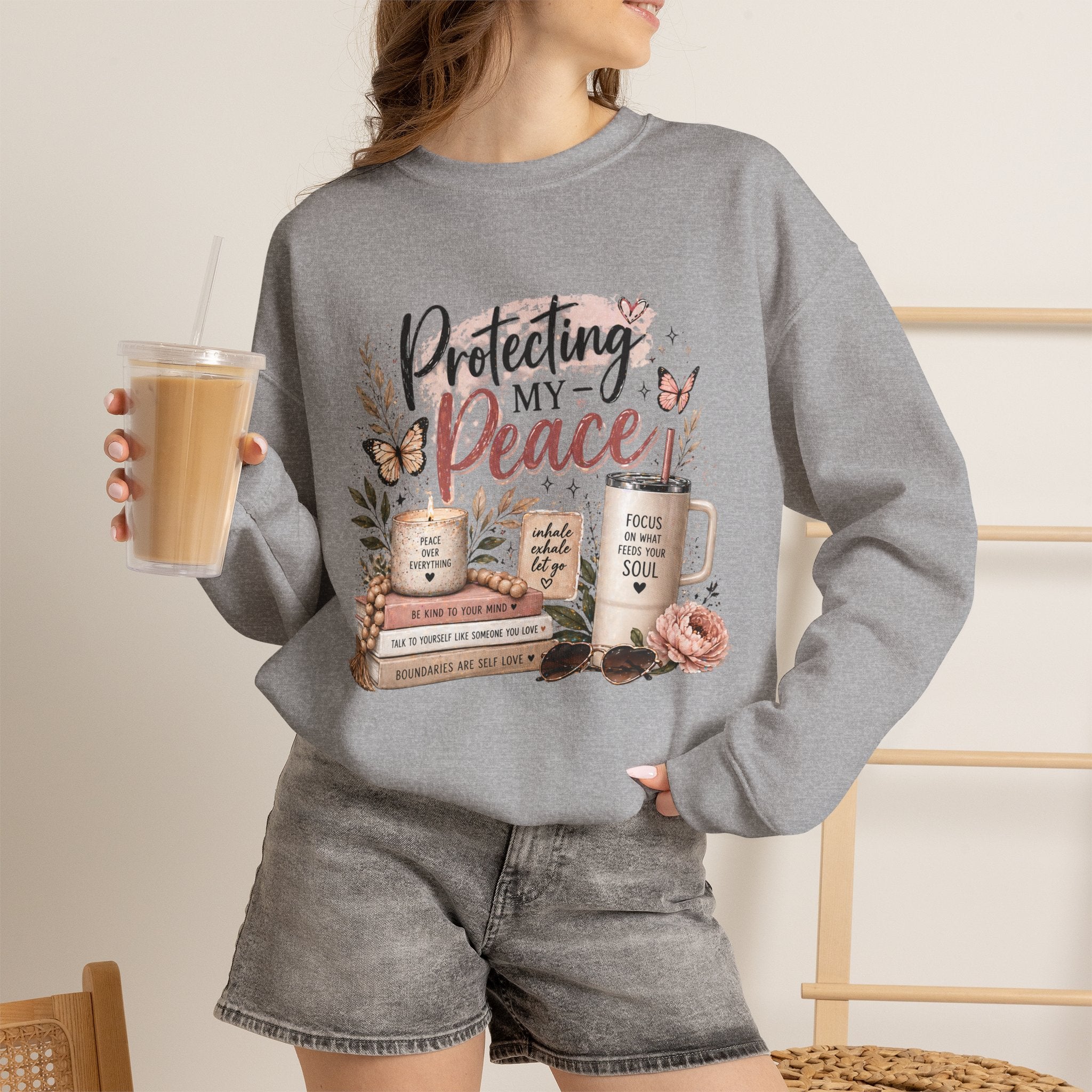 Crewneck Sweatshirt – "Protecting My Peace" Cozy Floral Graphic