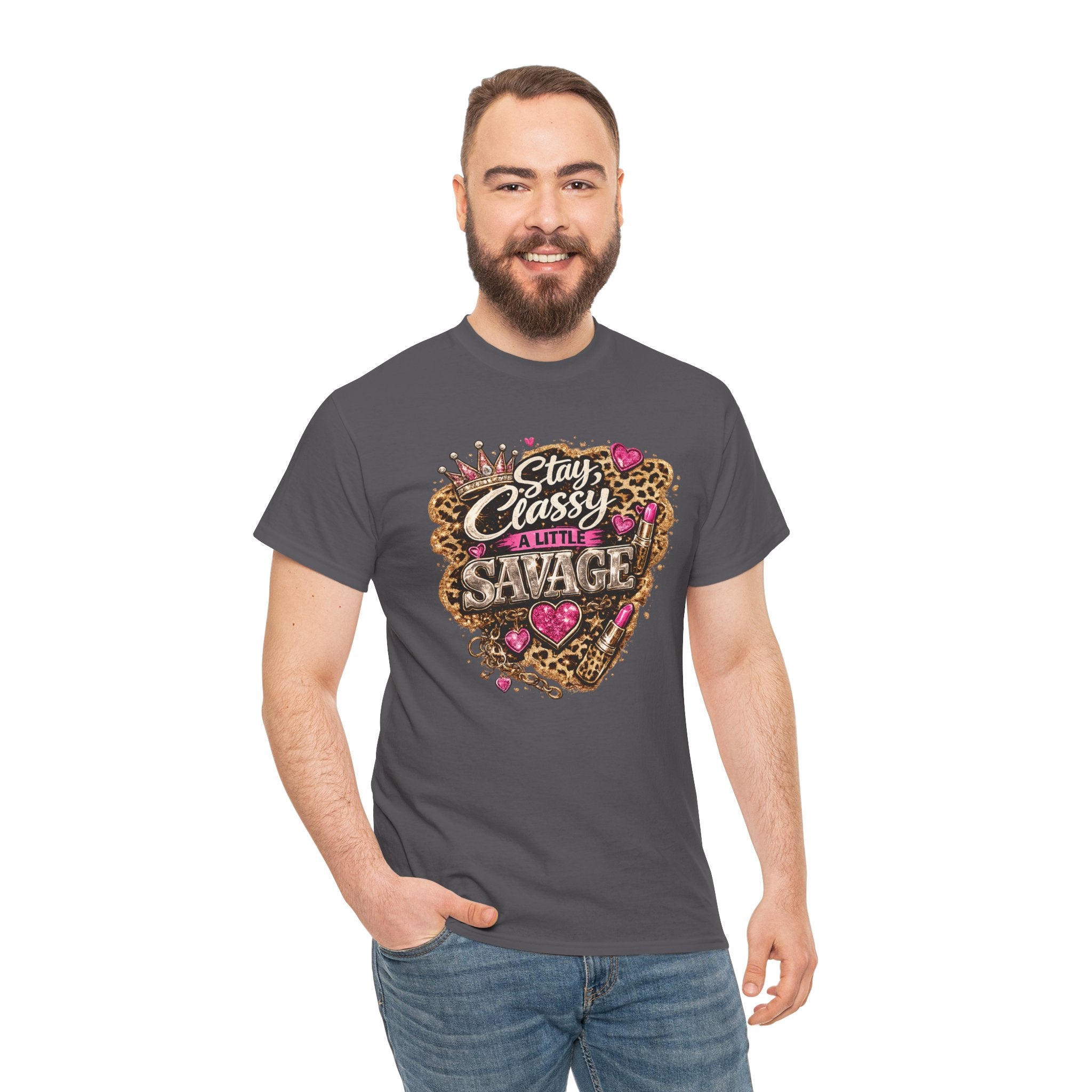 Stay Classy a Little Savage Tee — Leopard Heart Graphic T-Shirt