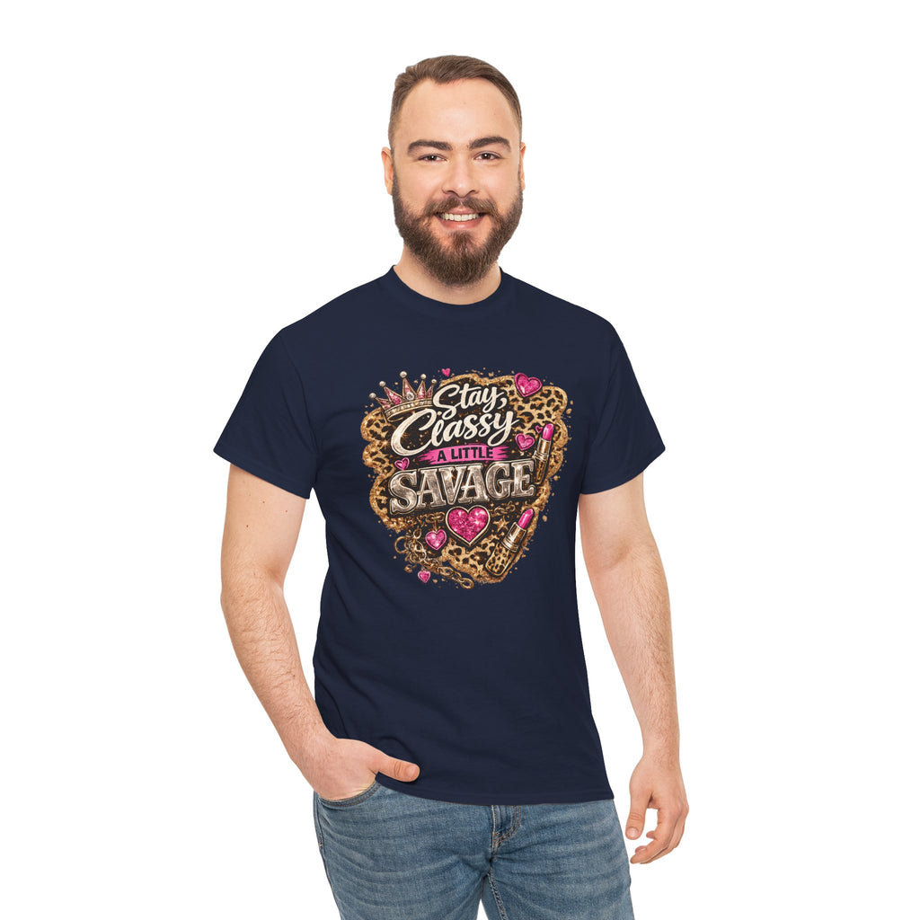 Stay Classy a Little Savage Tee — Leopard Heart Graphic T-Shirt