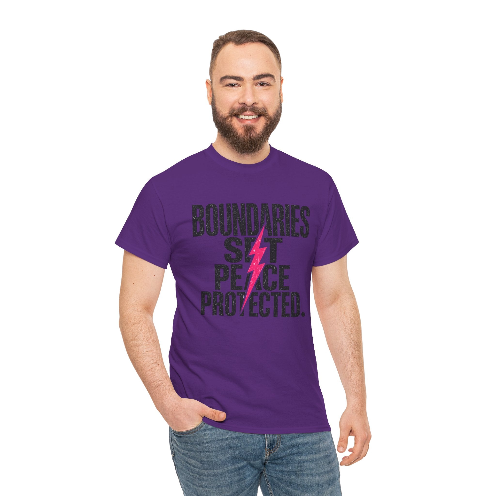 Boundaries Set, Peace Protected T-Shirt — Empowerment Tee with Lightning Bolt
