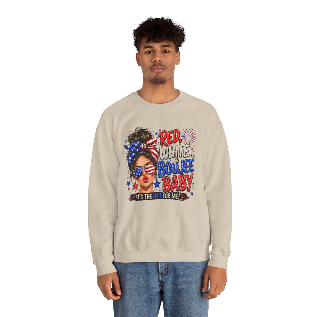 Crewneck Sweatshirt — "Red White Boujee Baby" Patriotic Women's 4th of July Graphic