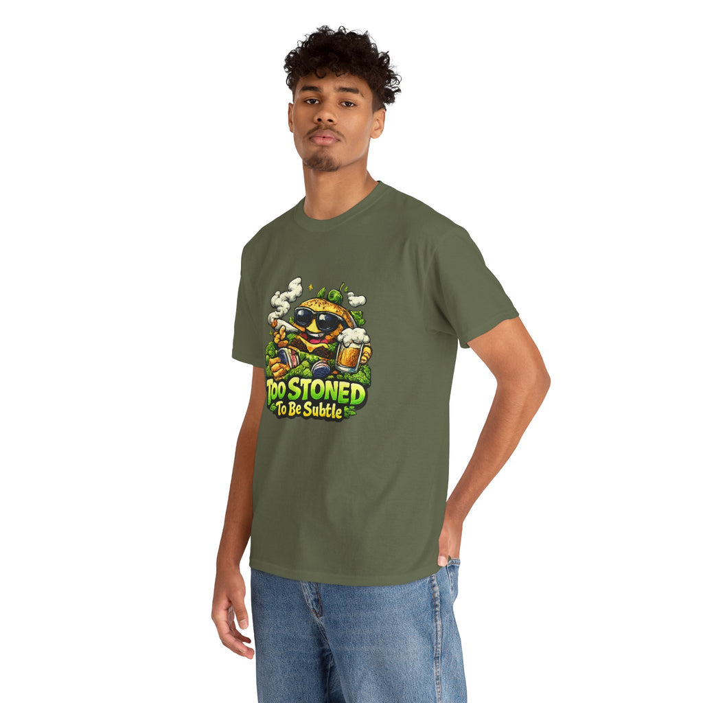Too Stoned To Be Subtle Tee - Funny Retro Cartoon Burger Cannabis T-Shirt