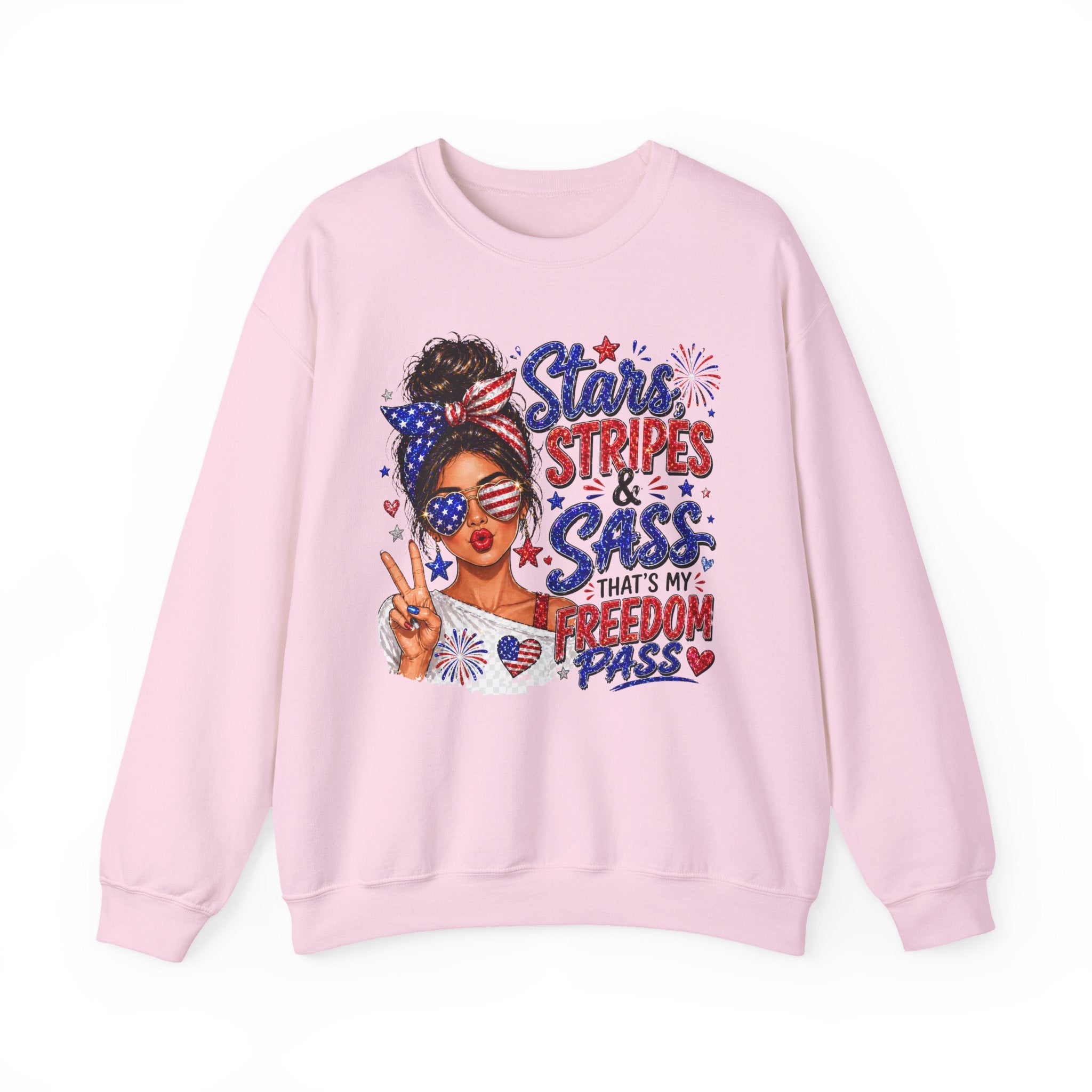 Patriotic 'Stars, Stripes & Sass' Crewneck Sweatshirt – 4th of July Freedom Pass Graphic