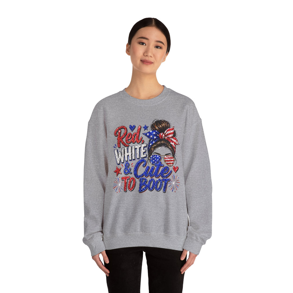 Crewneck Sweatshirt - "Red, White & Cute to Boot" Patriotic Women’s Graphic