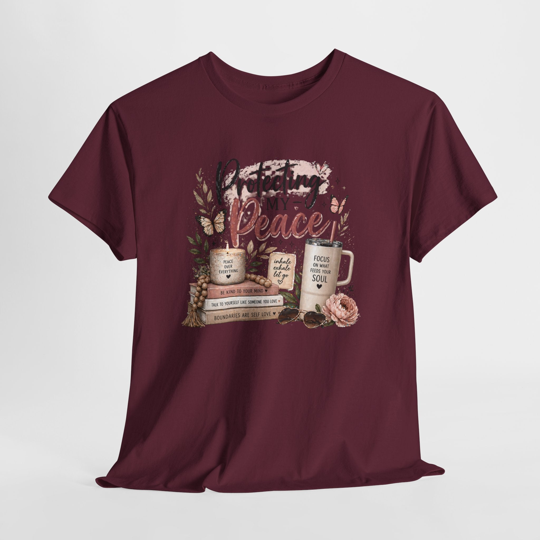 Protecting My Peace T-Shirt — Cozy Floral Coffee & Book Graphic Tee