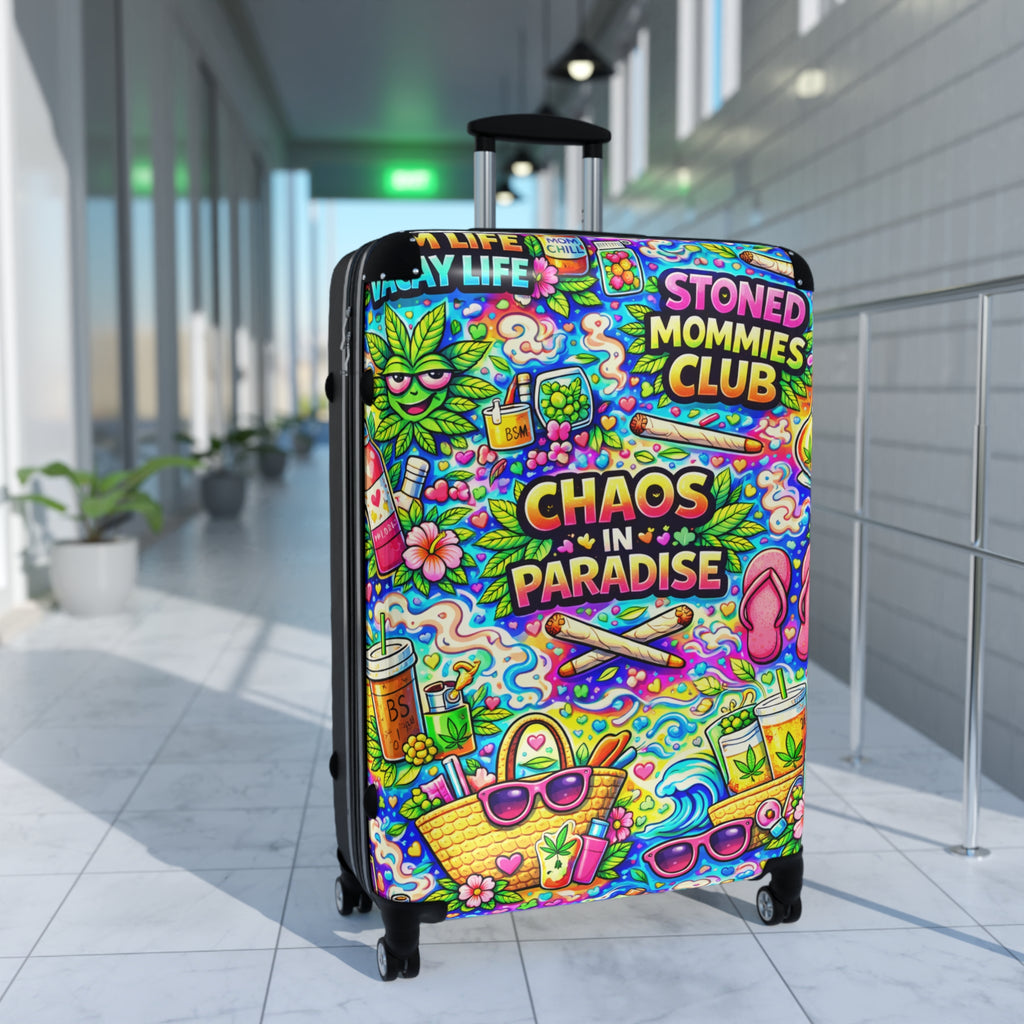 Chaos in Paradise Carry-On Suitcase — Colorful Stoner Mommies Club Travel Luggage