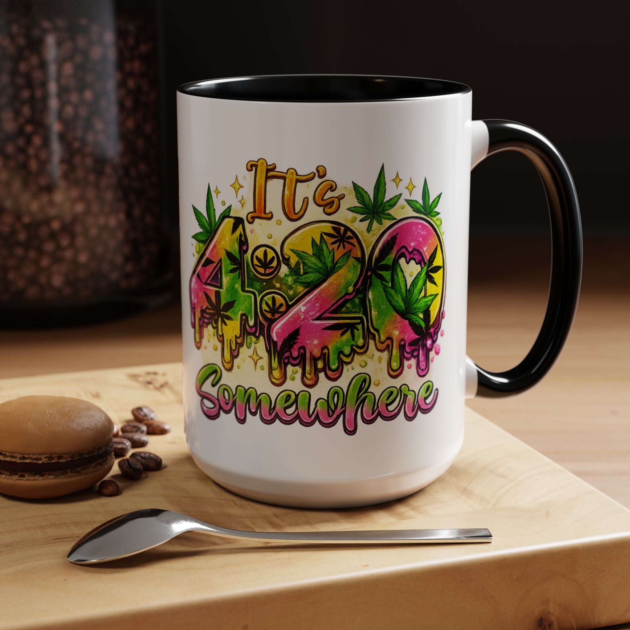 420 Coffee Mug — "It's 420 Somewhere" Accent Tea Cup, Weed-Themed Stoner Gift