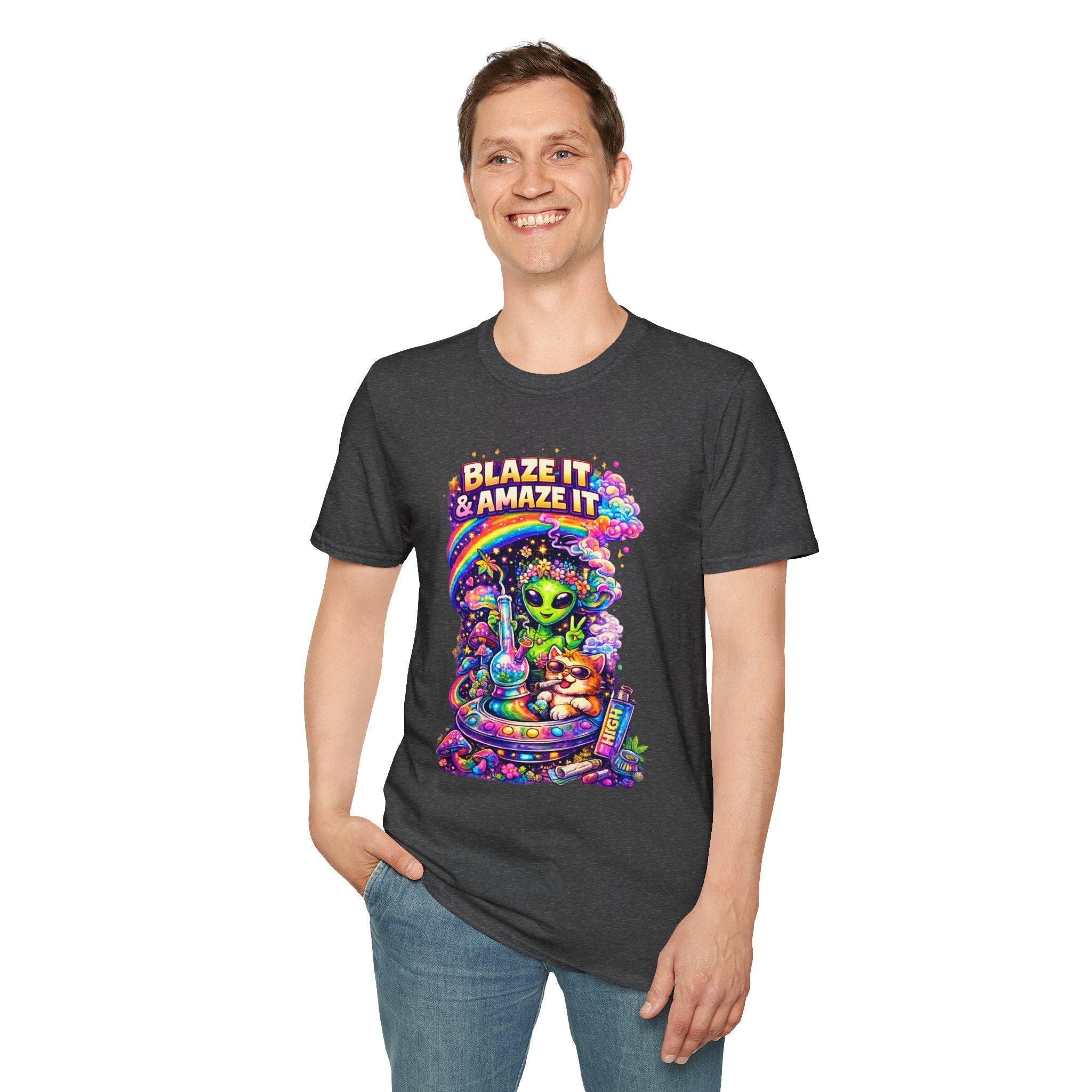 Alien Rainbow Tee - "Blaze It & Amaze It" Psychedelic Graphic T-Shirt