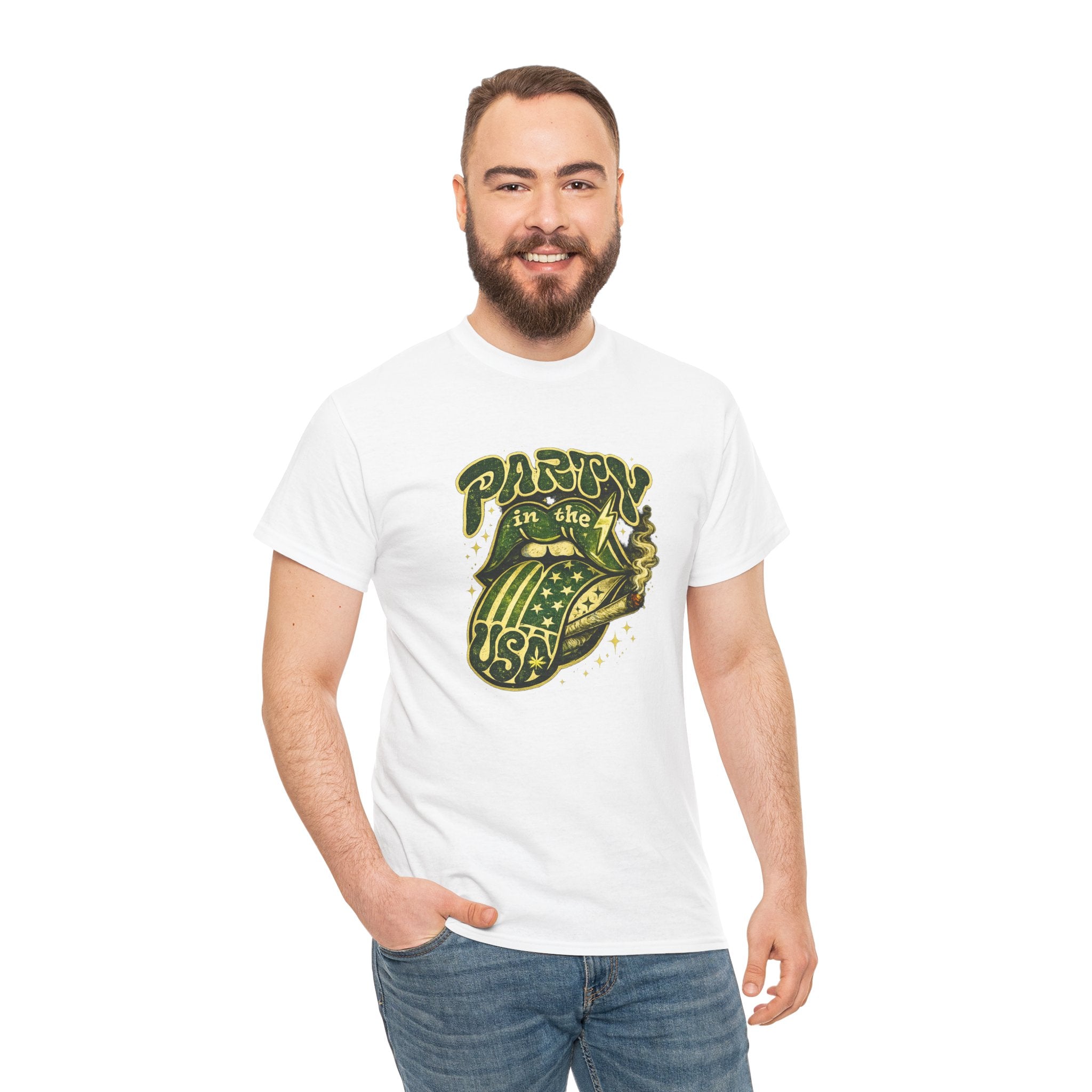 Party in the USA Graphic T-Shirt – Retro Rolling Tongue Design