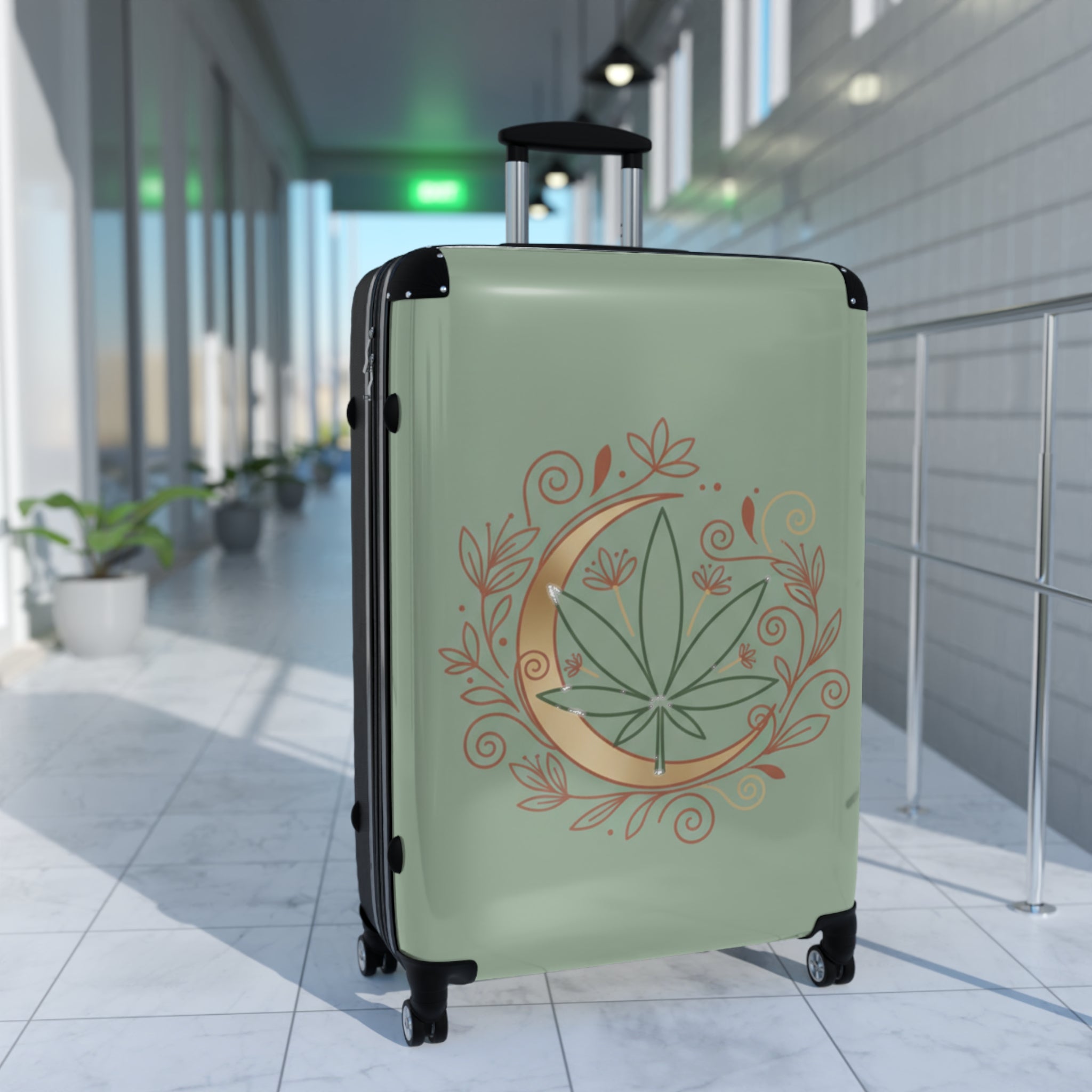 Moon & Leaf Carry-On Suitcase — Botanical Crescent Travel Luggage