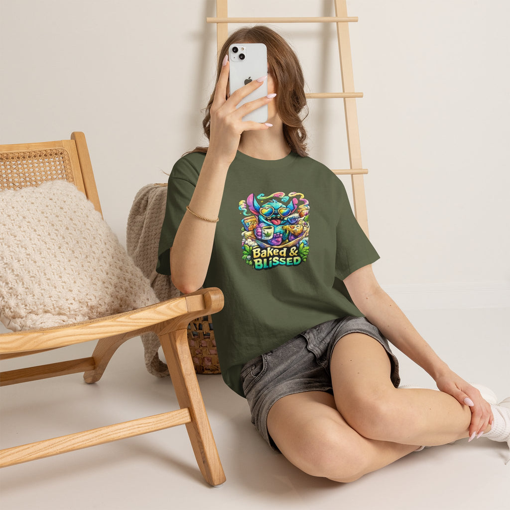 T-Shirt — Colorful 'Baked & Blissed' Cartoon Dessert Graphic Tee
