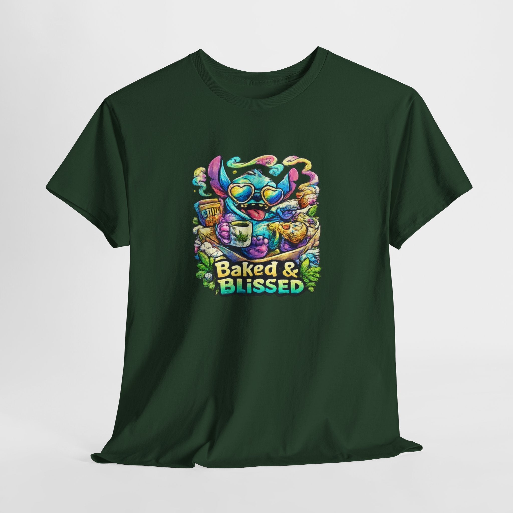 T-Shirt — Colorful 'Baked & Blissed' Cartoon Dessert Graphic Tee