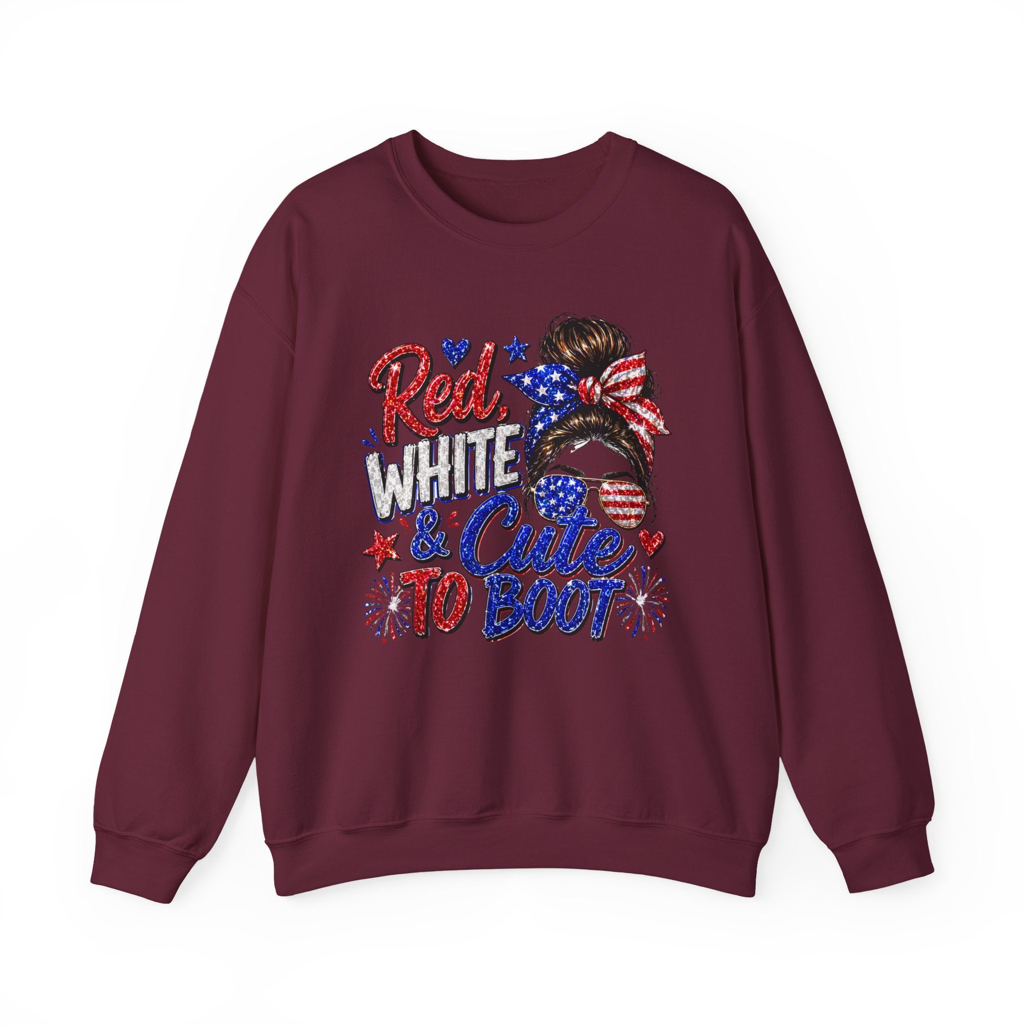 Crewneck Sweatshirt - "Red, White & Cute to Boot" Patriotic Women’s Graphic