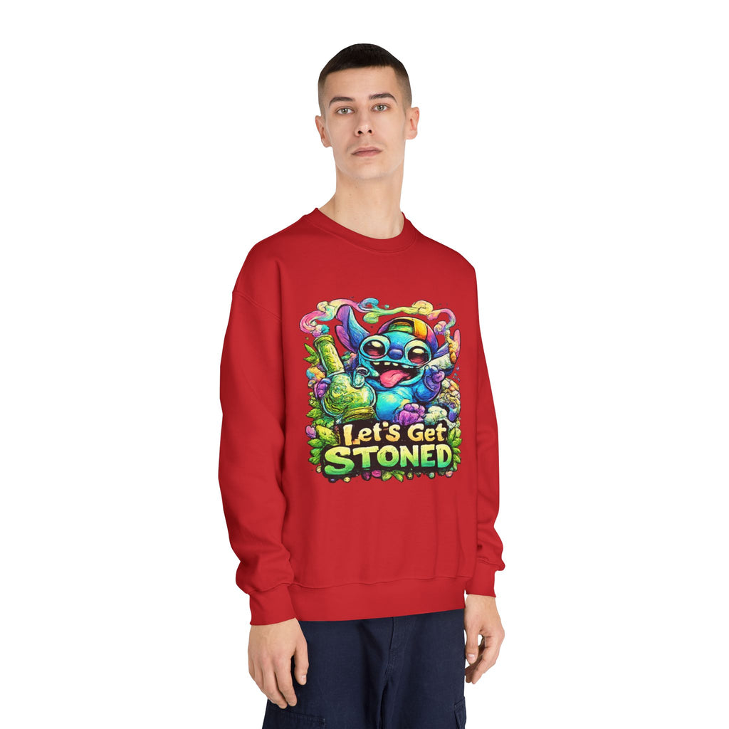 Let's Get Stoned Crewneck Sweatshirt – Colorful Psychedelic Alien Graphic