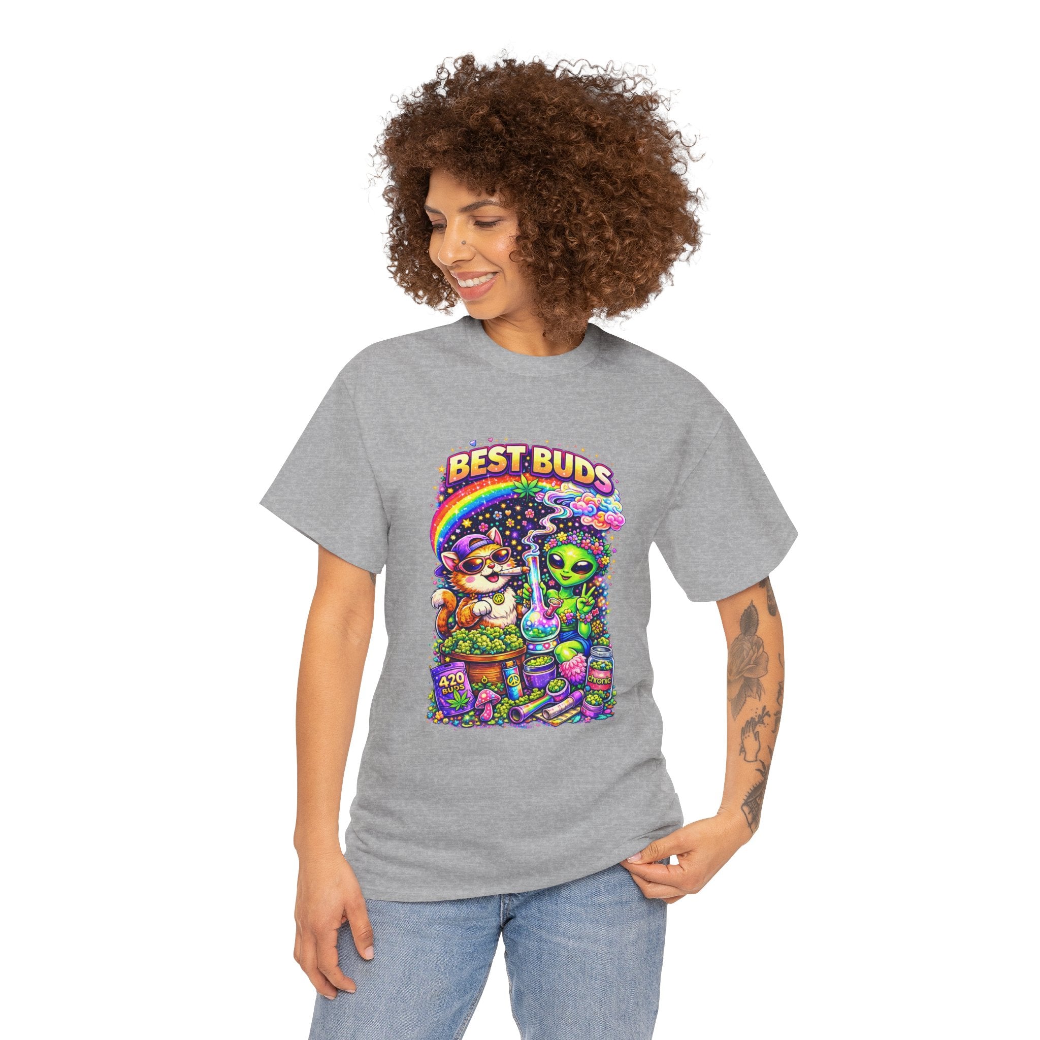 Graphic Tee — "Best Buds" Cute Alien & Mushroom Friends T-Shirt