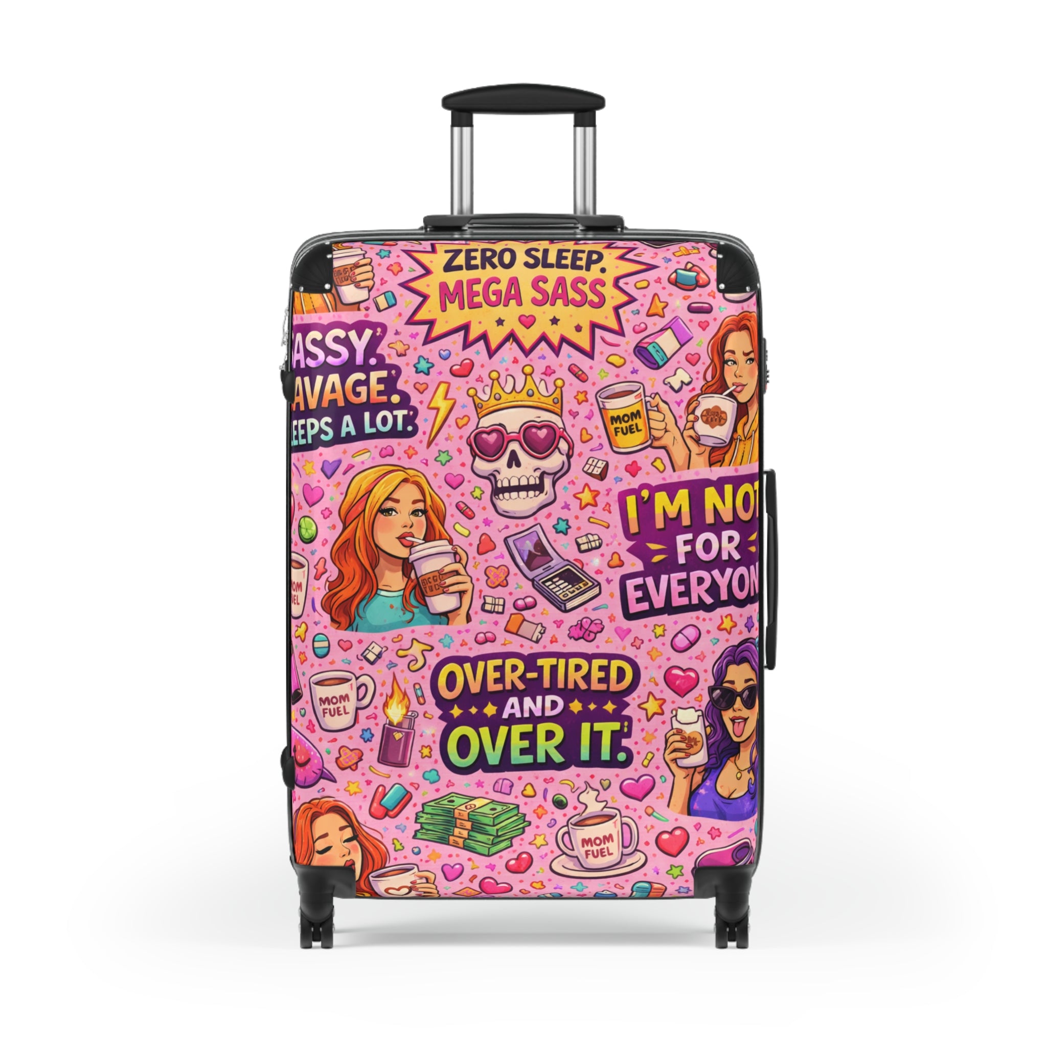 Carry-On Suitcase — "Over-Tired and Over It" Pink Sassy Travel Luggage