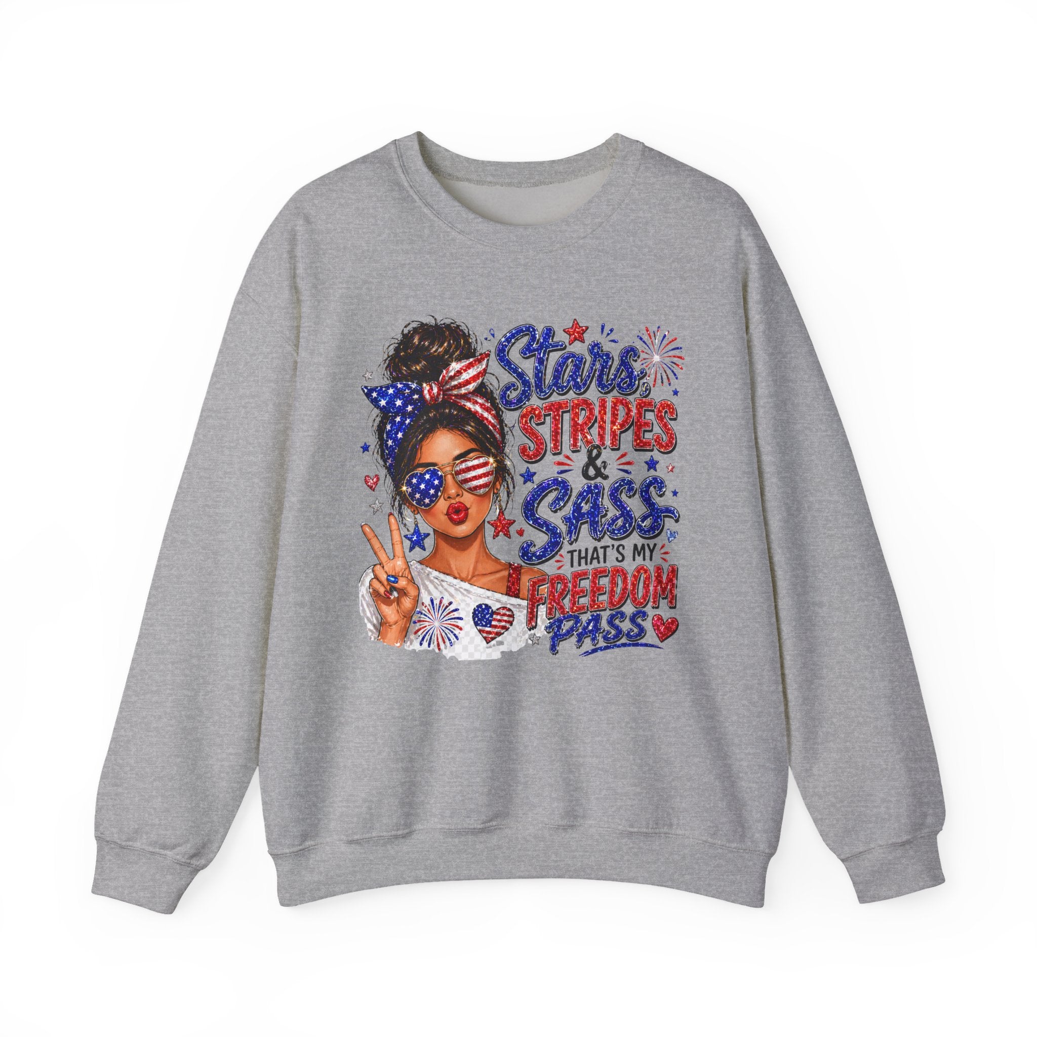 Patriotic 'Stars, Stripes & Sass' Crewneck Sweatshirt – 4th of July Freedom Pass Graphic