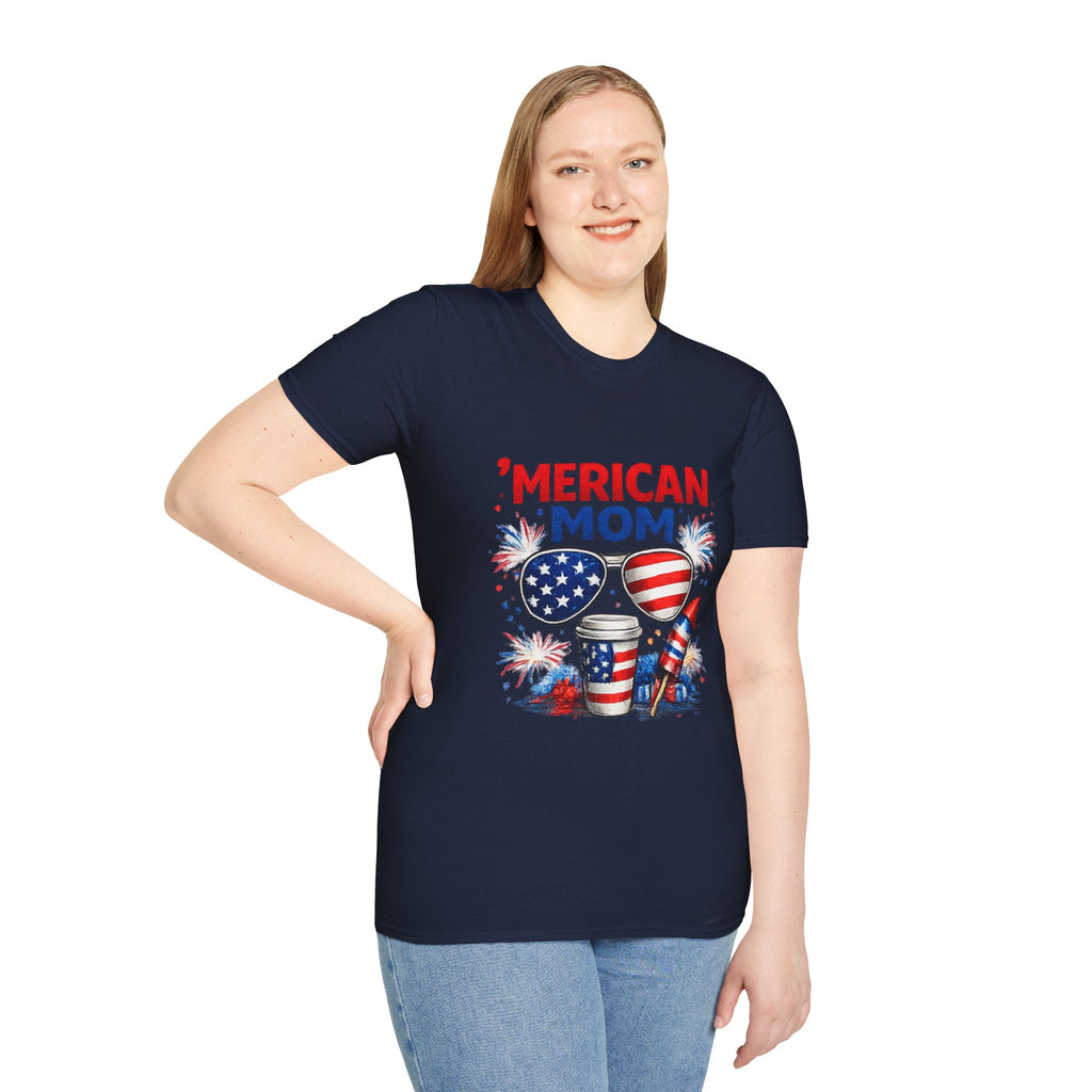 'Merican Mom T-Shirt — Patriotic 4th of July Graphic Tee for Moms