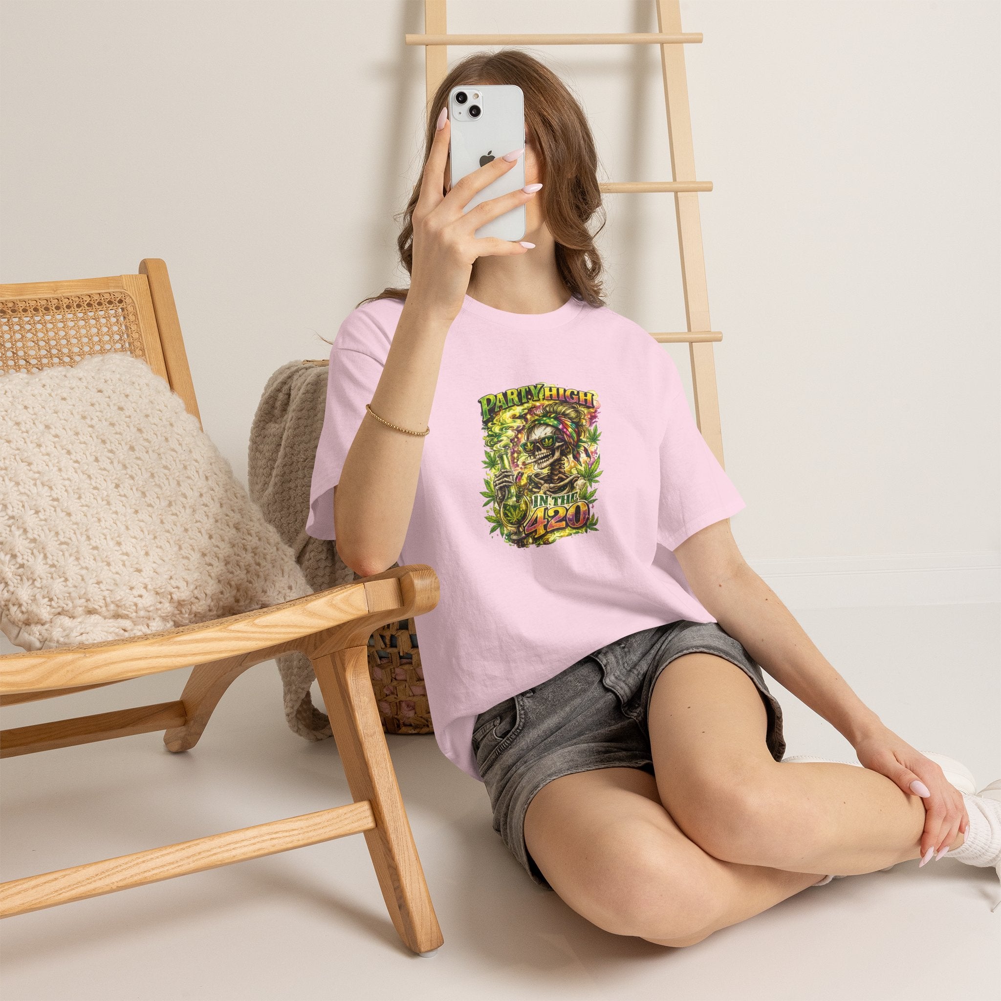 T-Shirt — 'Party High the 420' Cannabis Skull Graphic Tee