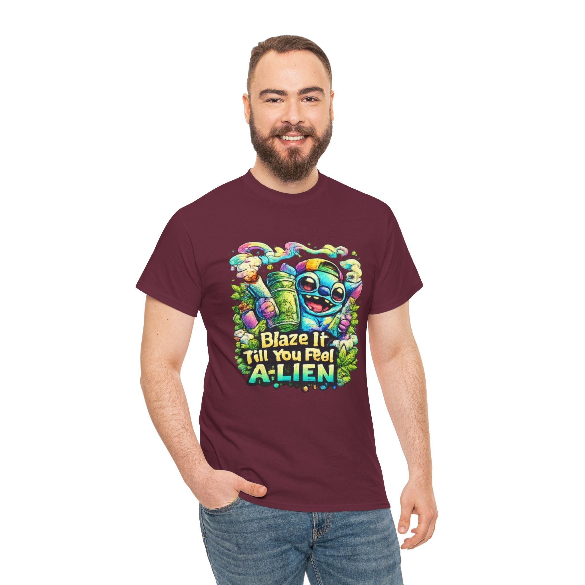 Alien Mushroom Graphic Tee - "Blaze It Till You’re A-LIEN" Psychedelic Cartoon Shirt